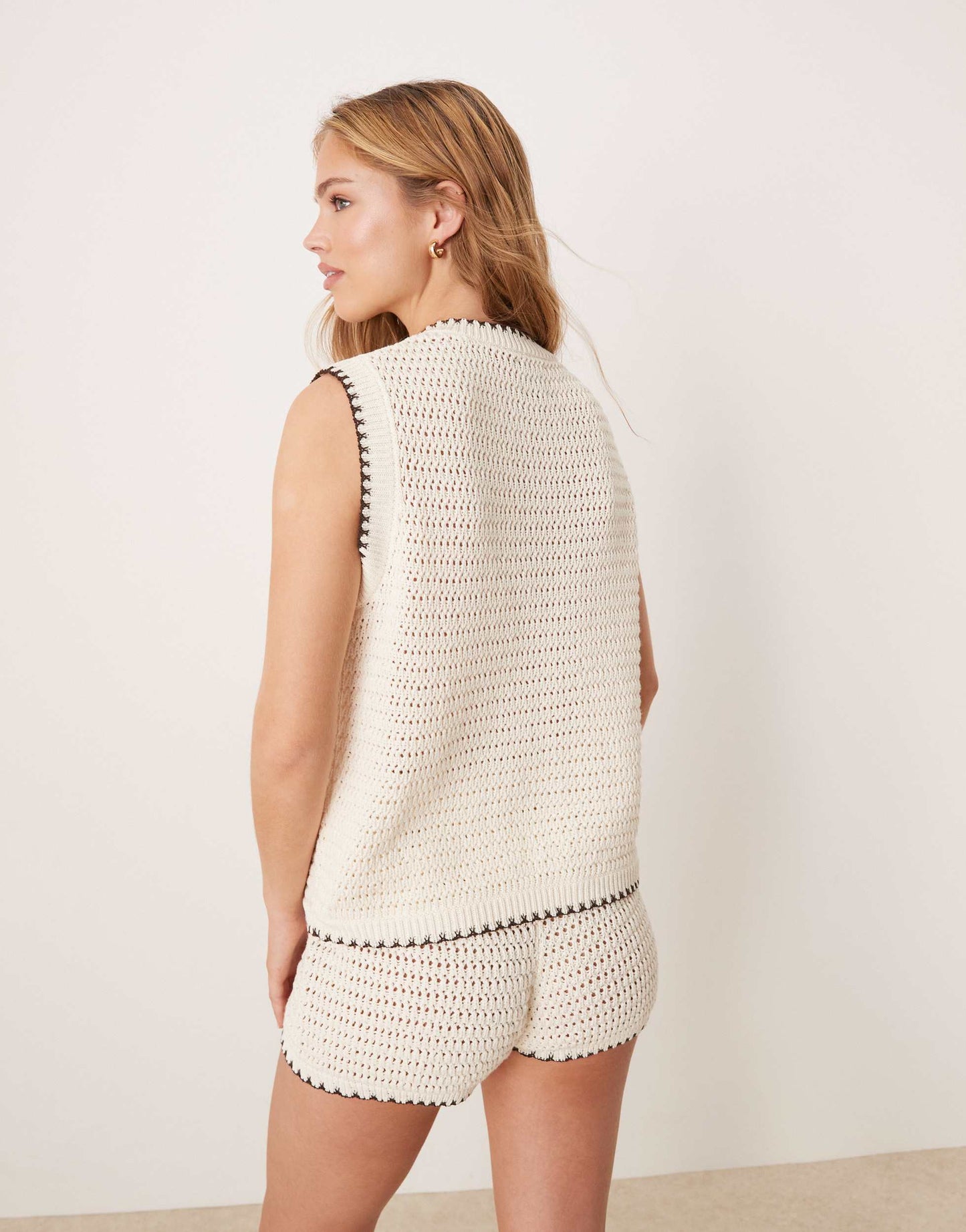ASOS DESIGN knitted tank top co-ord with embroidery in ecru