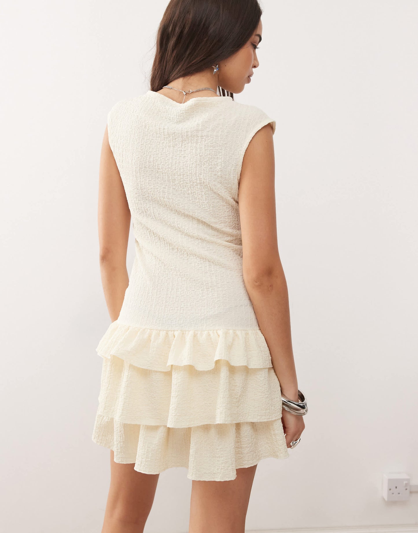 COLLUSION drop waist micro mini dress in white texture