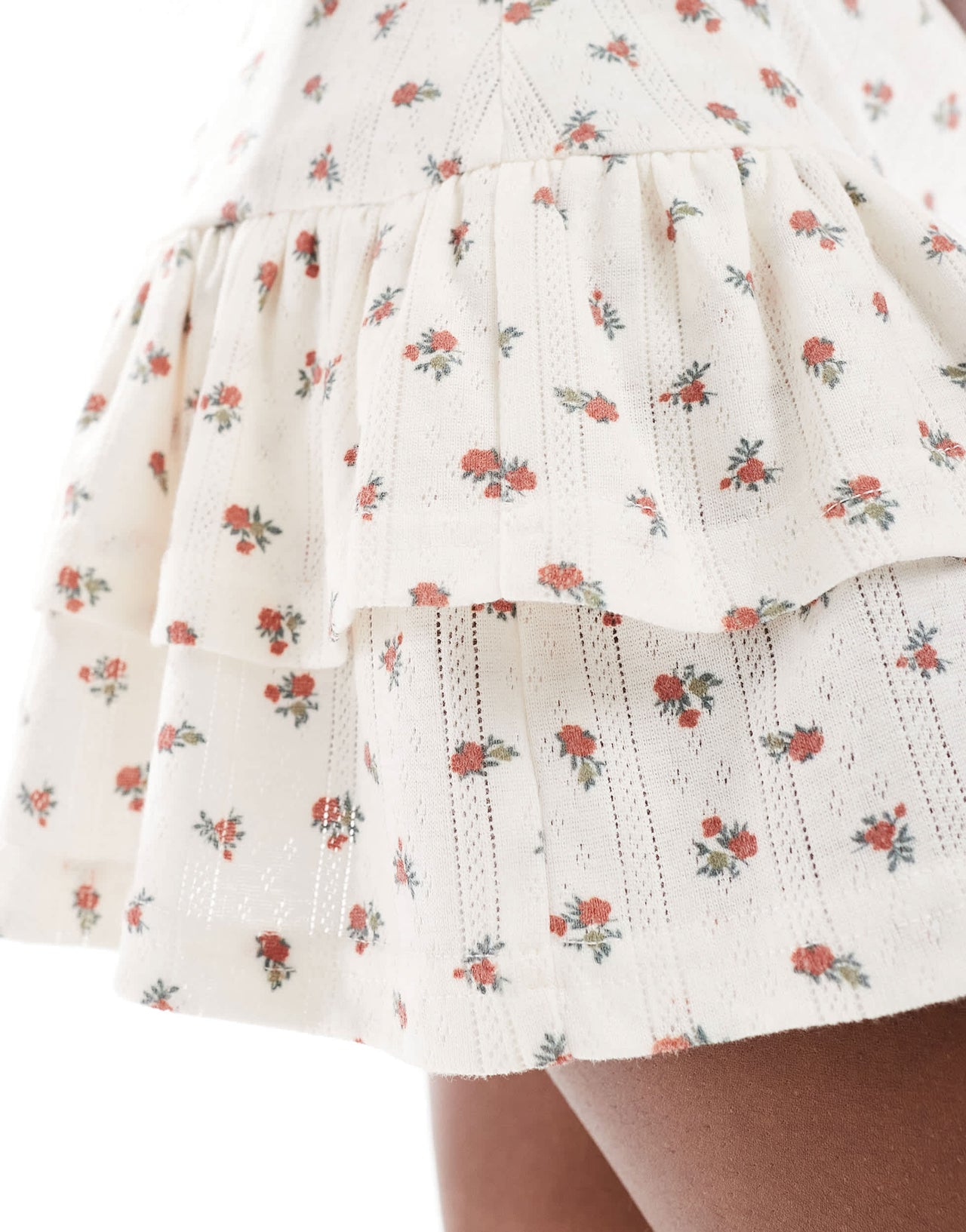 Daisy Street low rise pointelle mini skirt in red cream ditsy floral co-ord