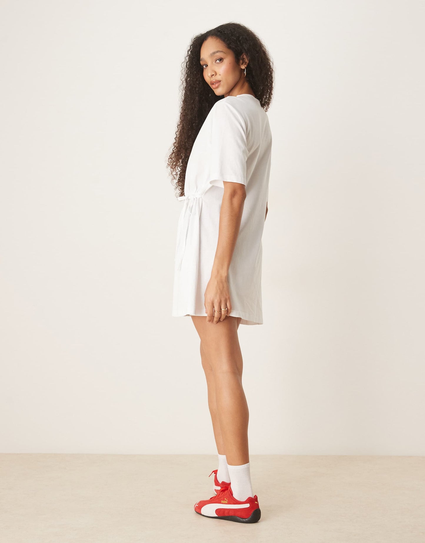 ASOS DESIGN tie side cinched waist shirt dress in white