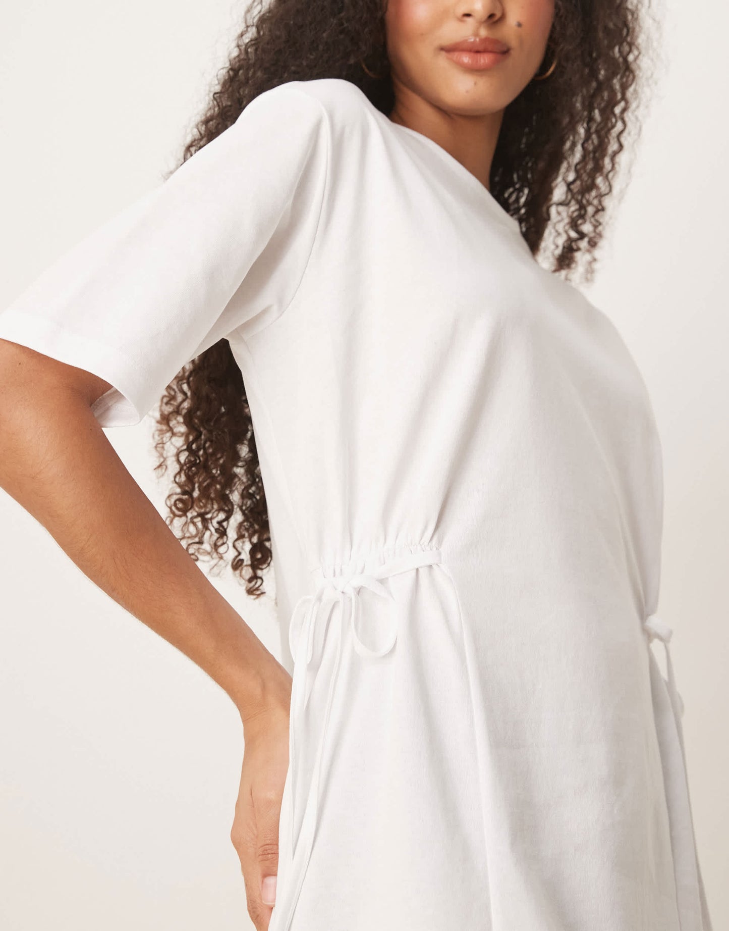ASOS DESIGN tie side cinched waist shirt dress in white