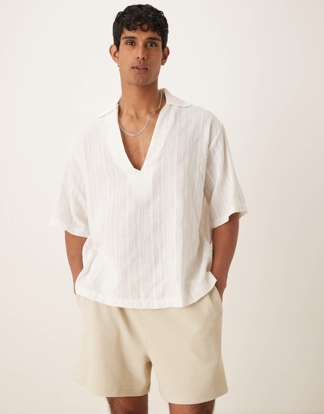 ASOS DESIGN oversized overhead shirt in light white texture