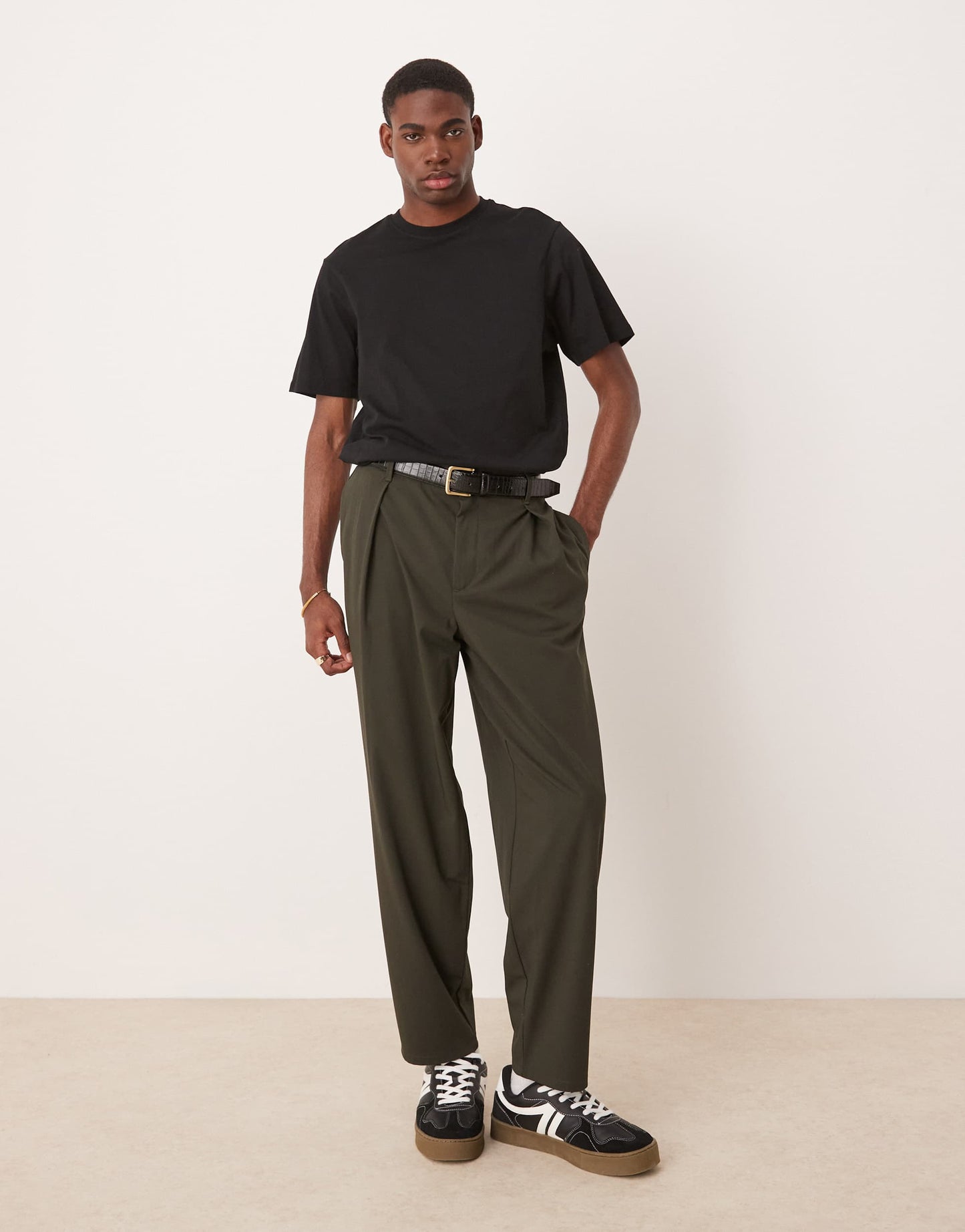 ASOS DESIGN oversized tapered trouser with deep pleat in grey
