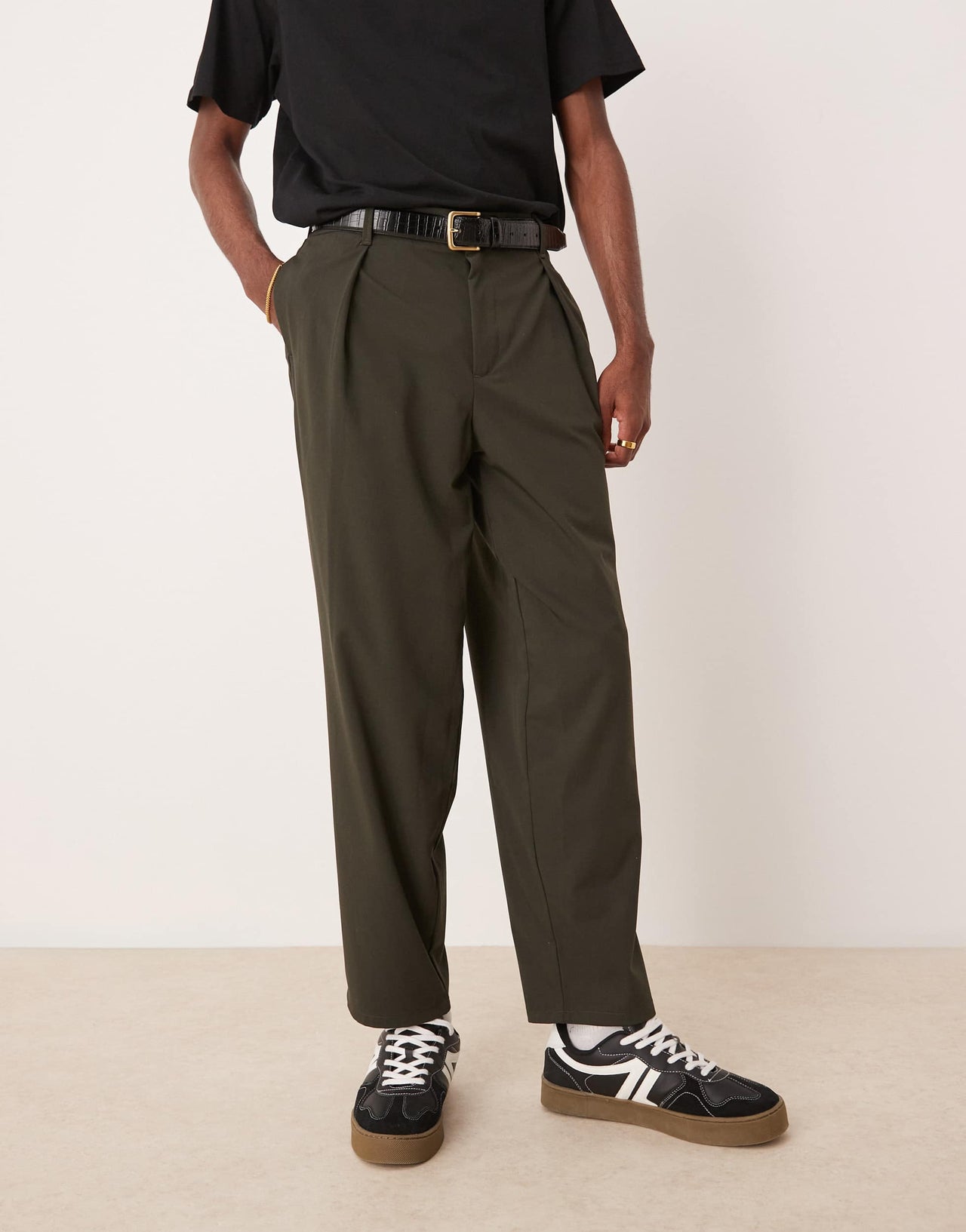 ASOS DESIGN oversized tapered trouser with deep pleat in grey