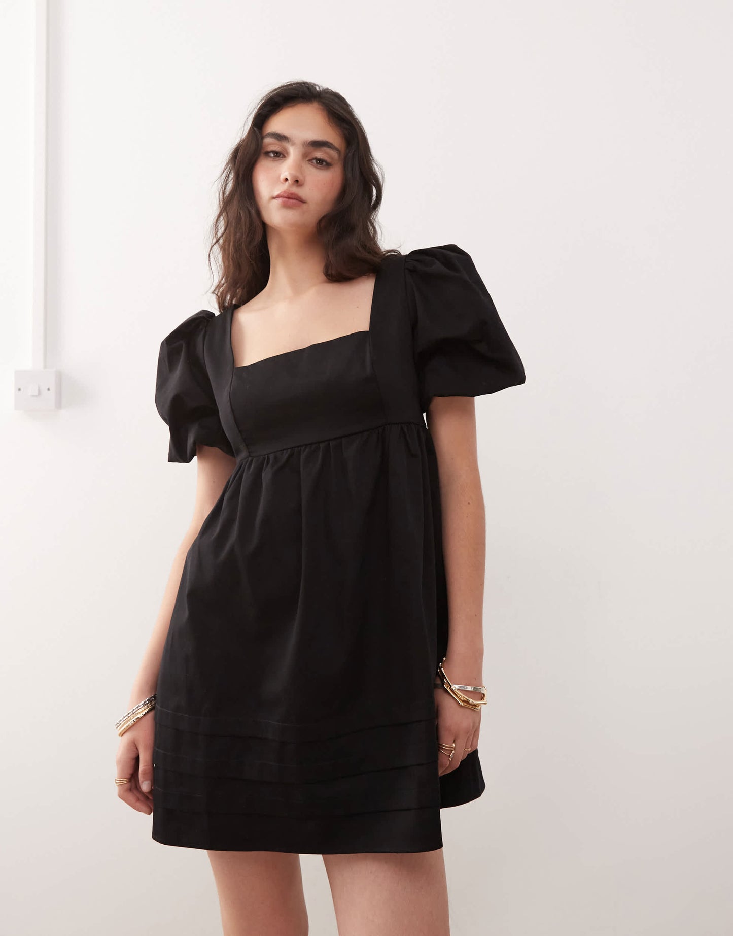 Reclaimed Vintage smock babydoll mini dress with pintuck details in black