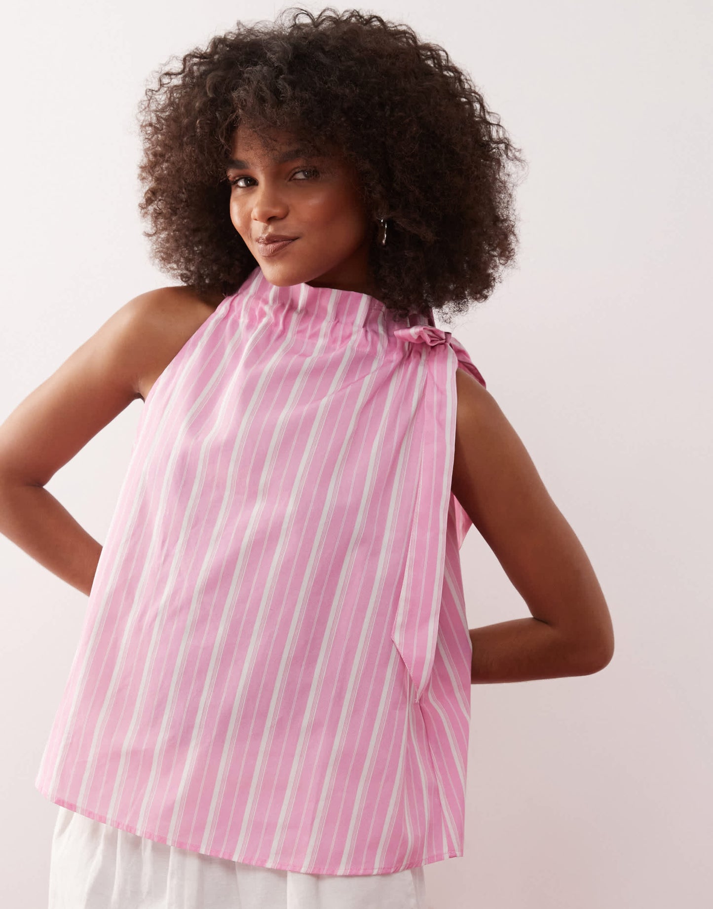 Reclaimed Vintage smock top with neck tie in pink stripe