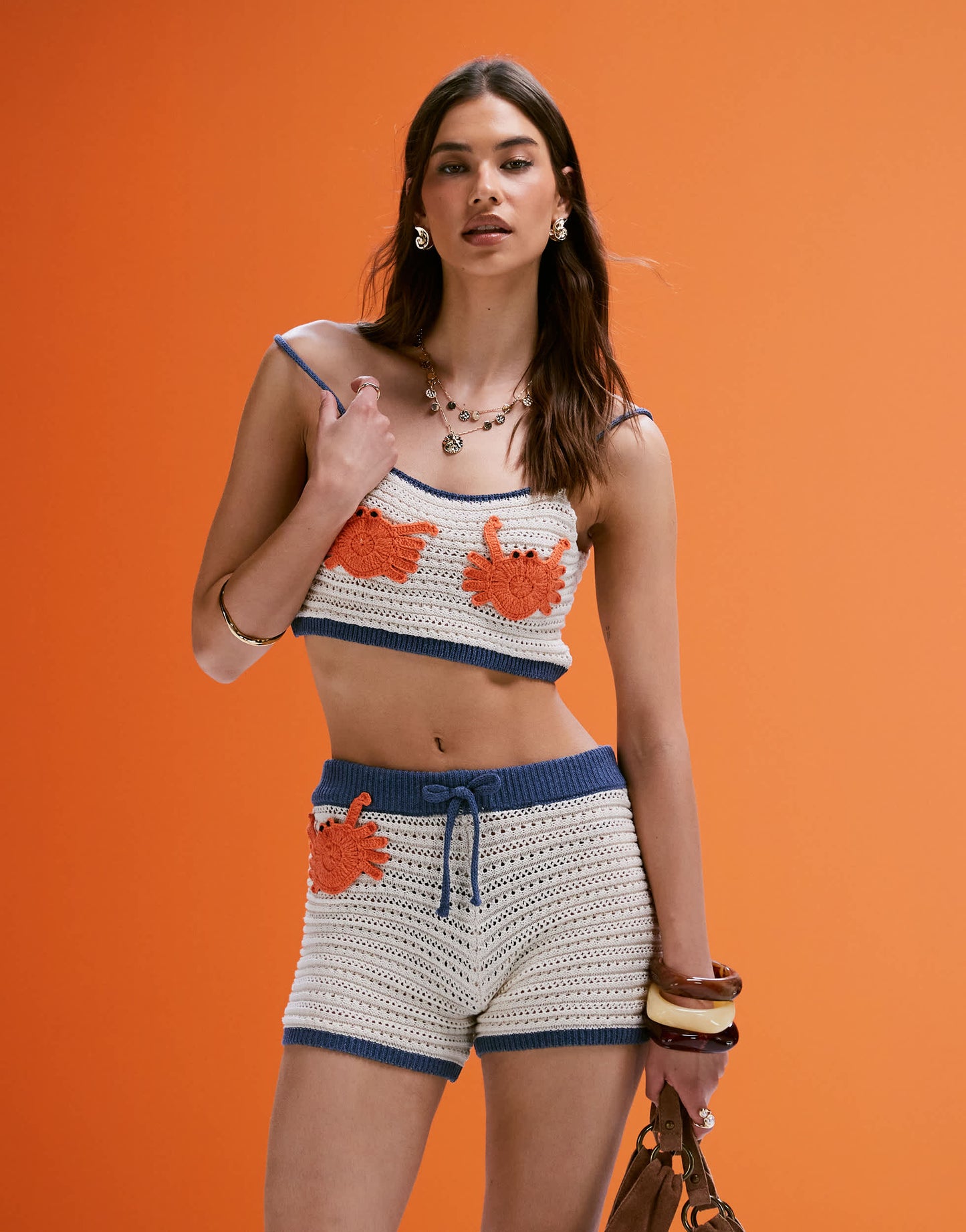 ASOS DESIGN mock crochet shorts with applique crab co-ord