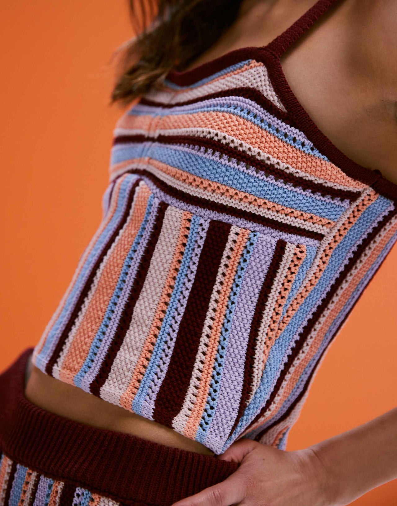 ASOS DESIGN co-ord mock crochet multi colour knitted bralet