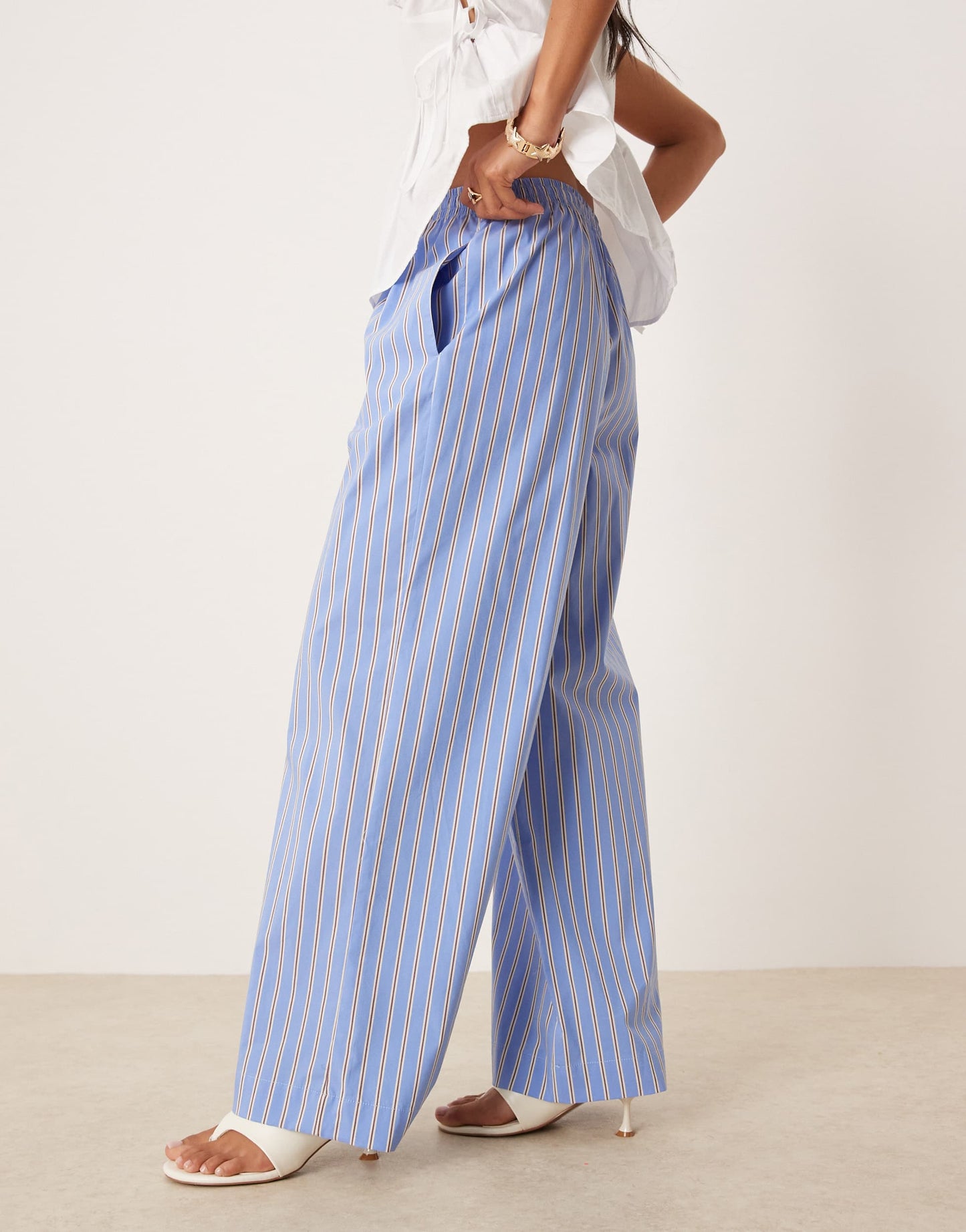 Nobody's Child Petite Shona straight leg trousers in blue and white stripe
