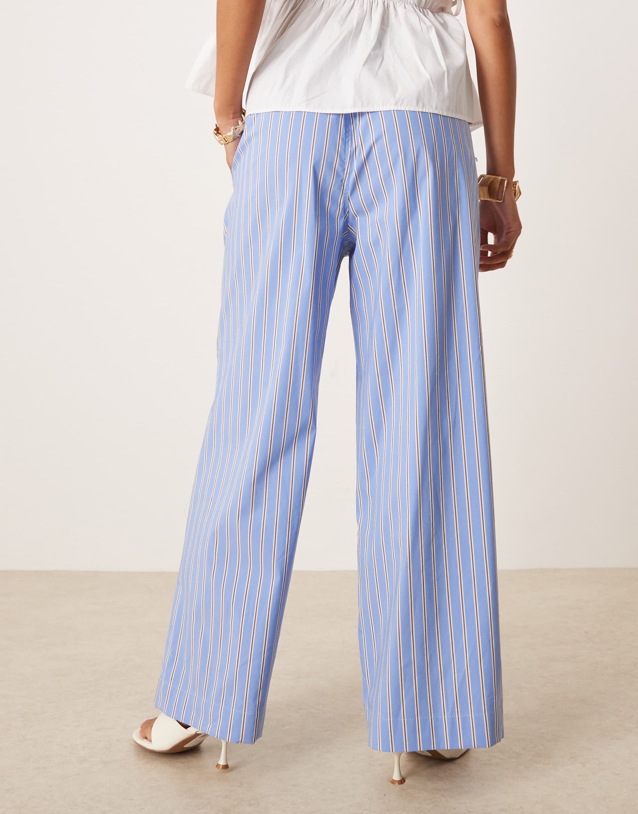 Nobody's Child Petite Shona straight leg trousers in blue and white stripe