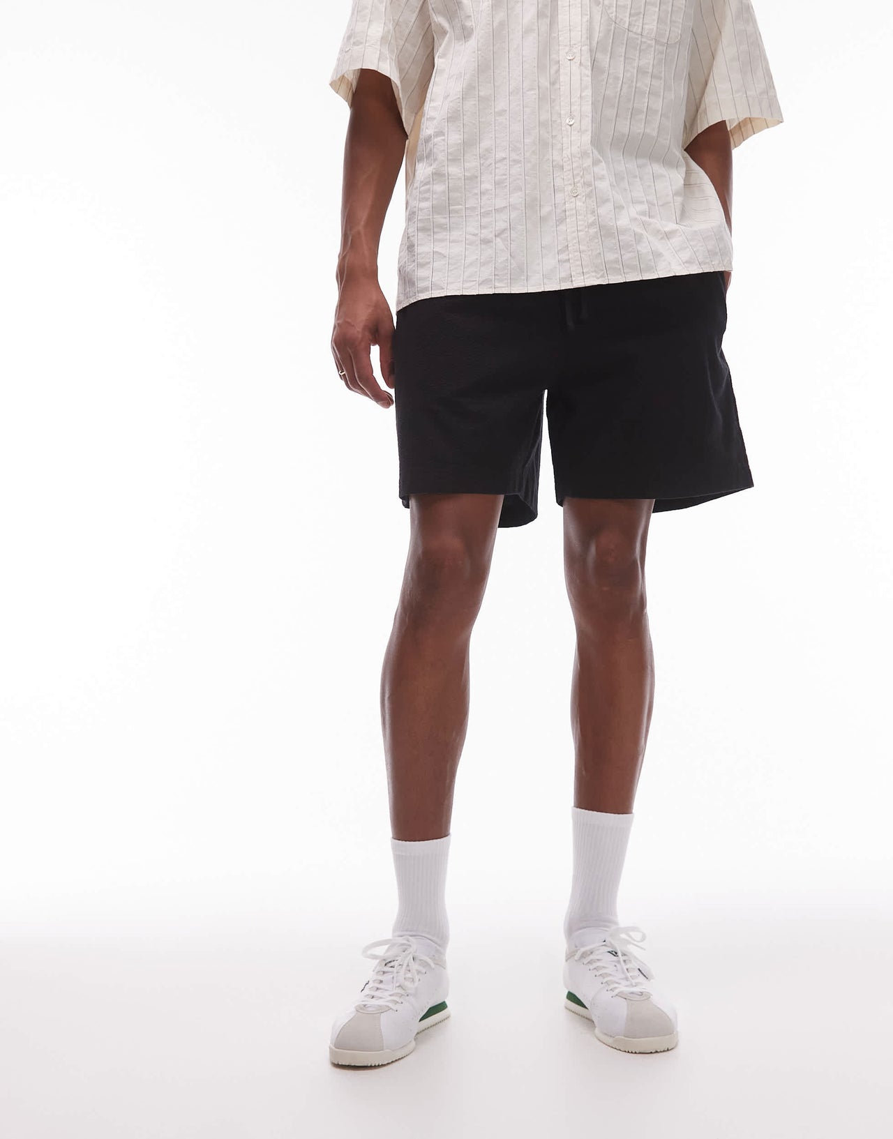 ARKET seersucker shorts with drawstring waist in black