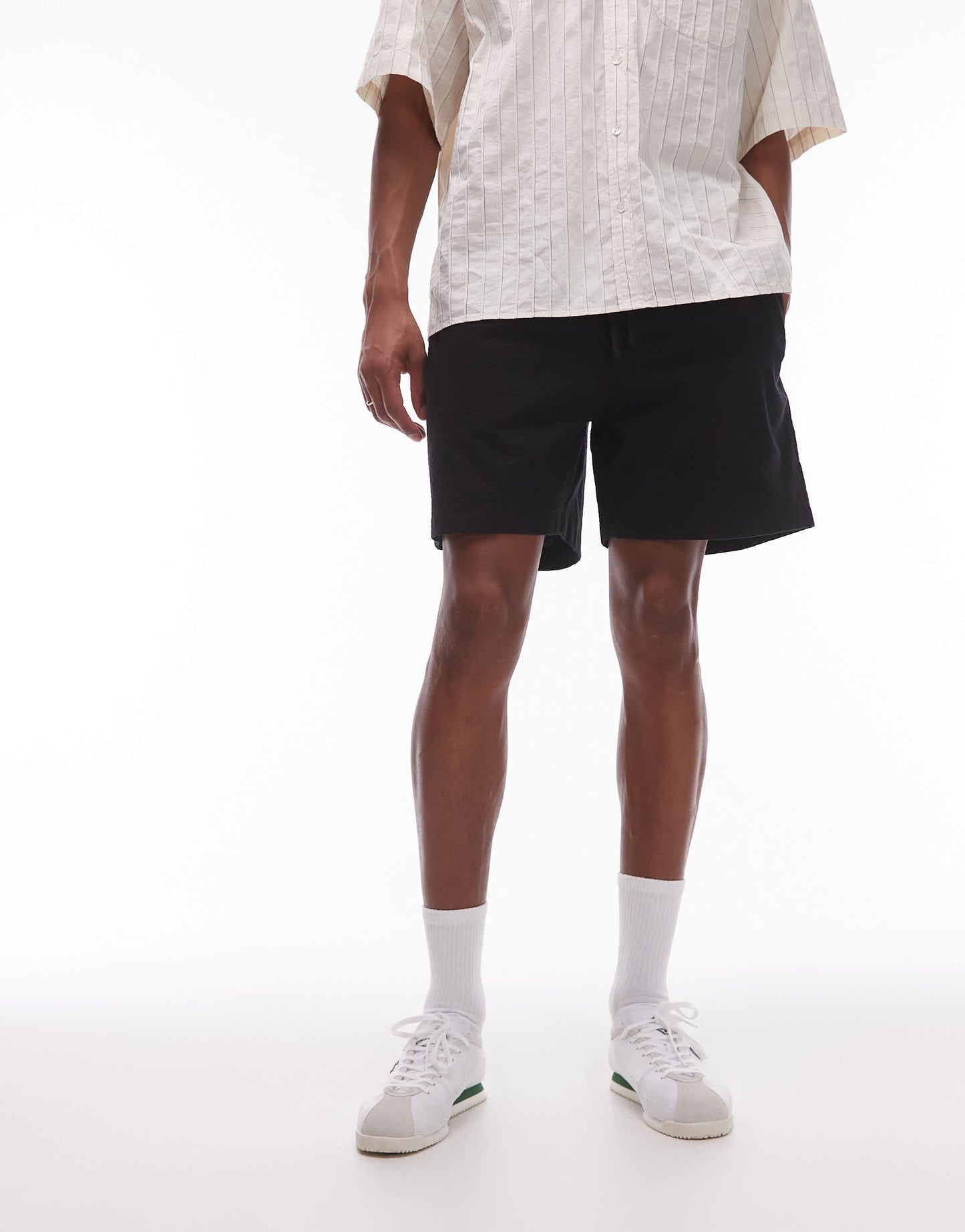 ARKET seersucker shorts with drawstring waist in black