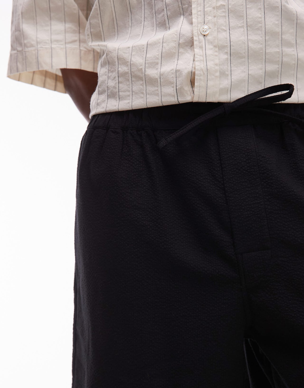ARKET seersucker shorts with drawstring waist in black