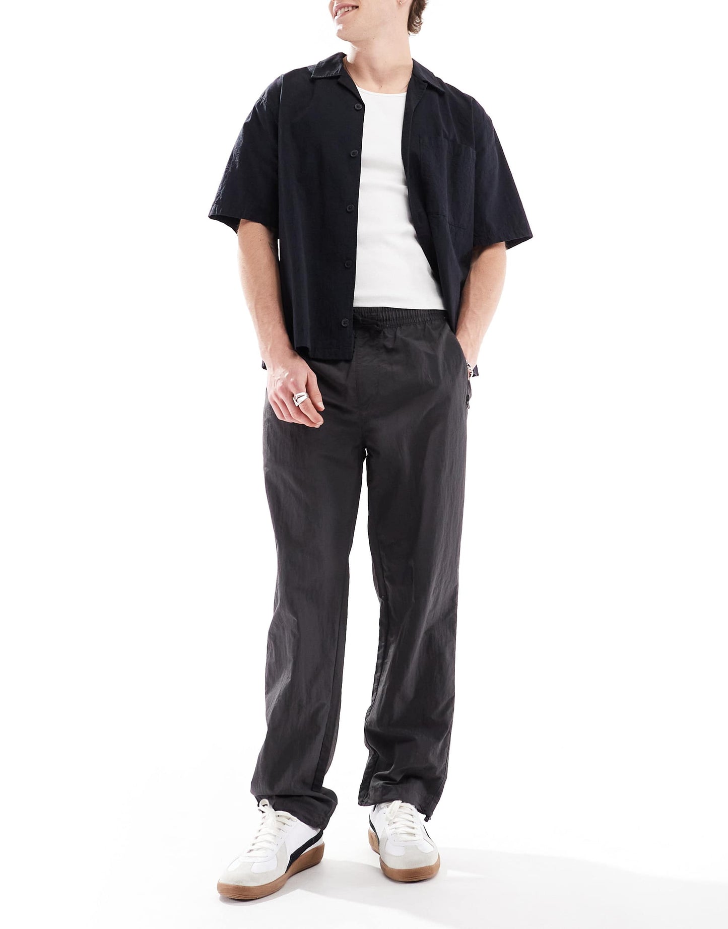 Brave Soul tapered nylon trousers in dark grey