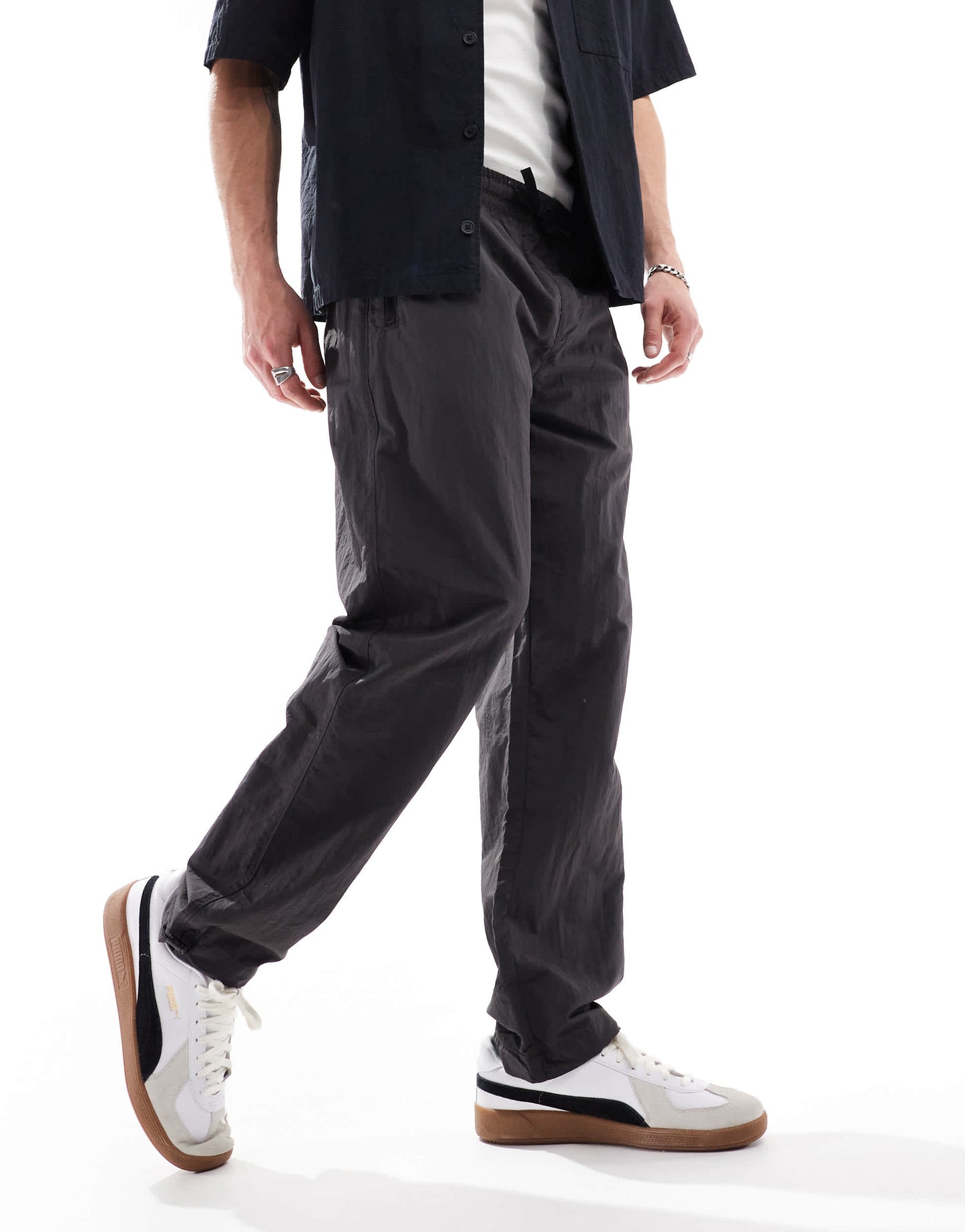 Brave Soul tapered nylon trousers in dark grey