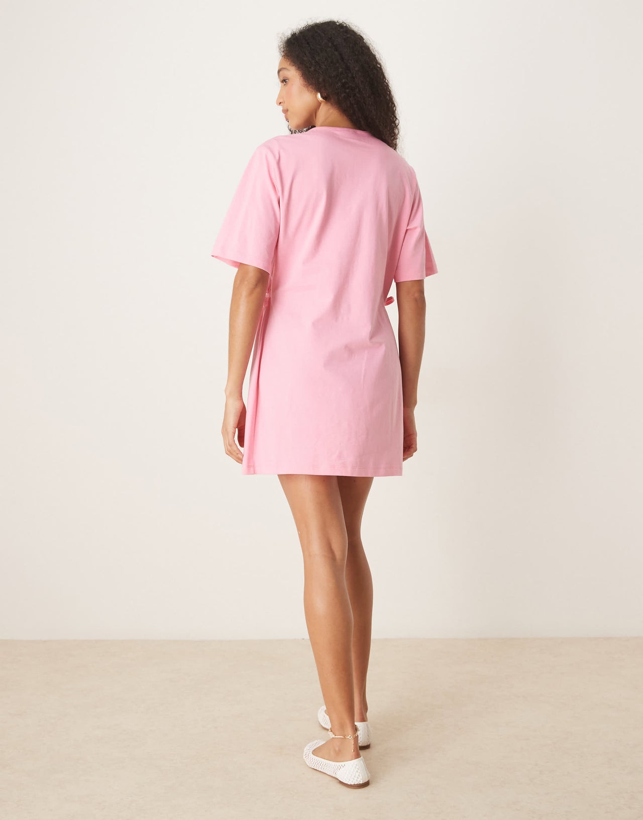 ASOS DESIGN tie side cinched waist shirt dress in pink