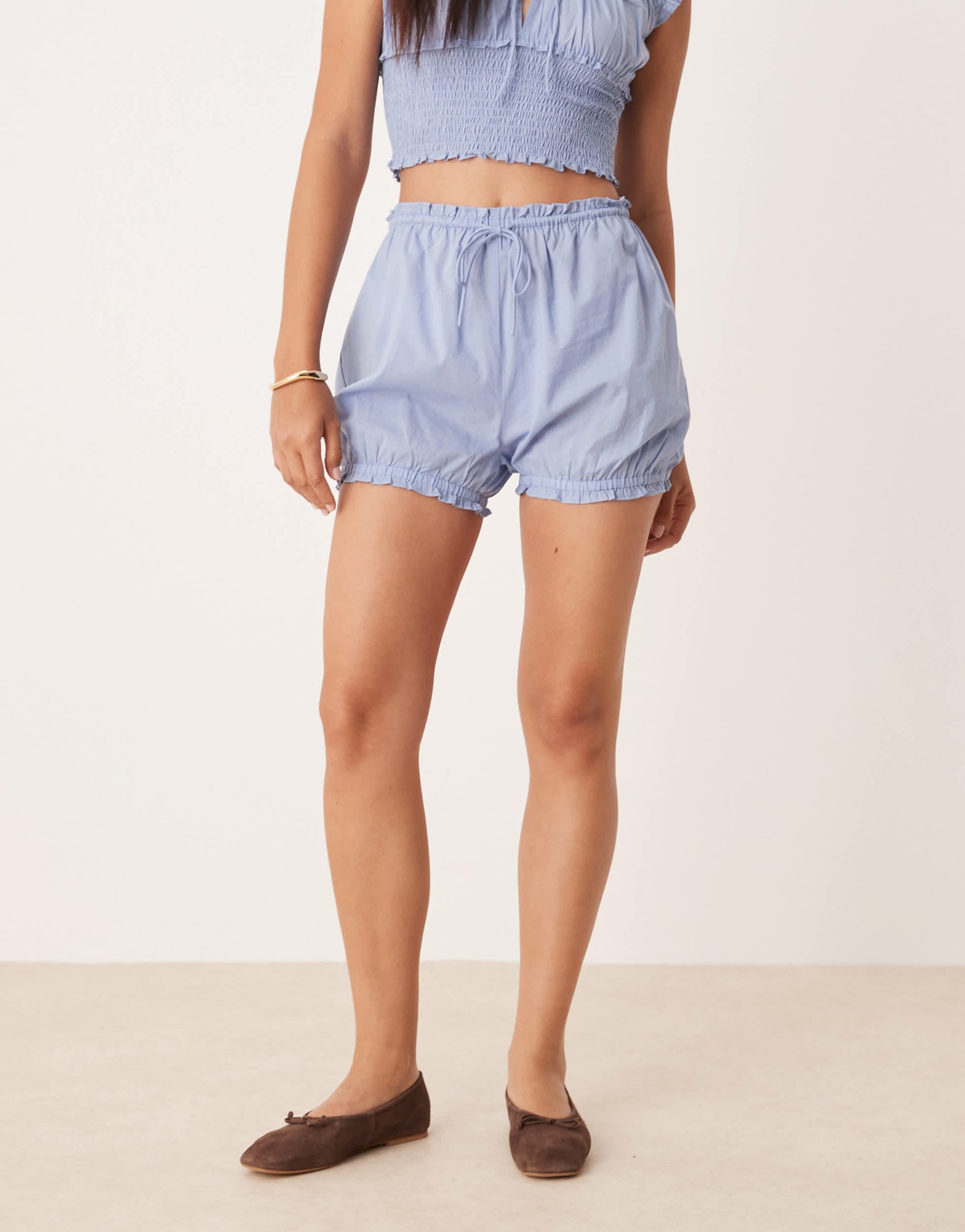 Aray micro bloomer beach short co-ord in dusky blue