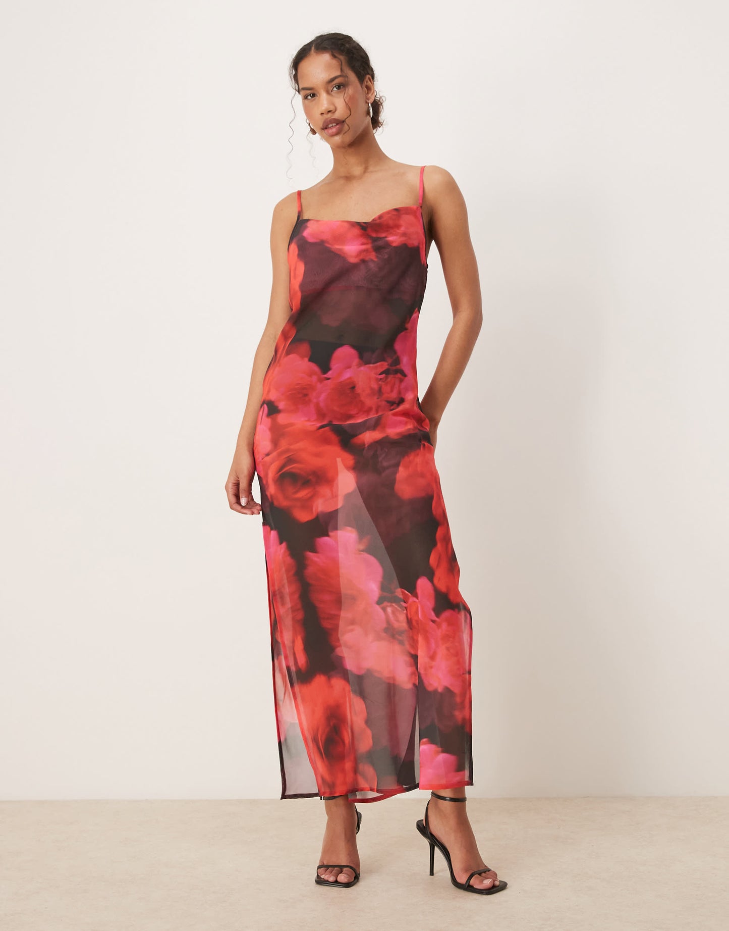 Aray blur floral print beach maxi dress in red