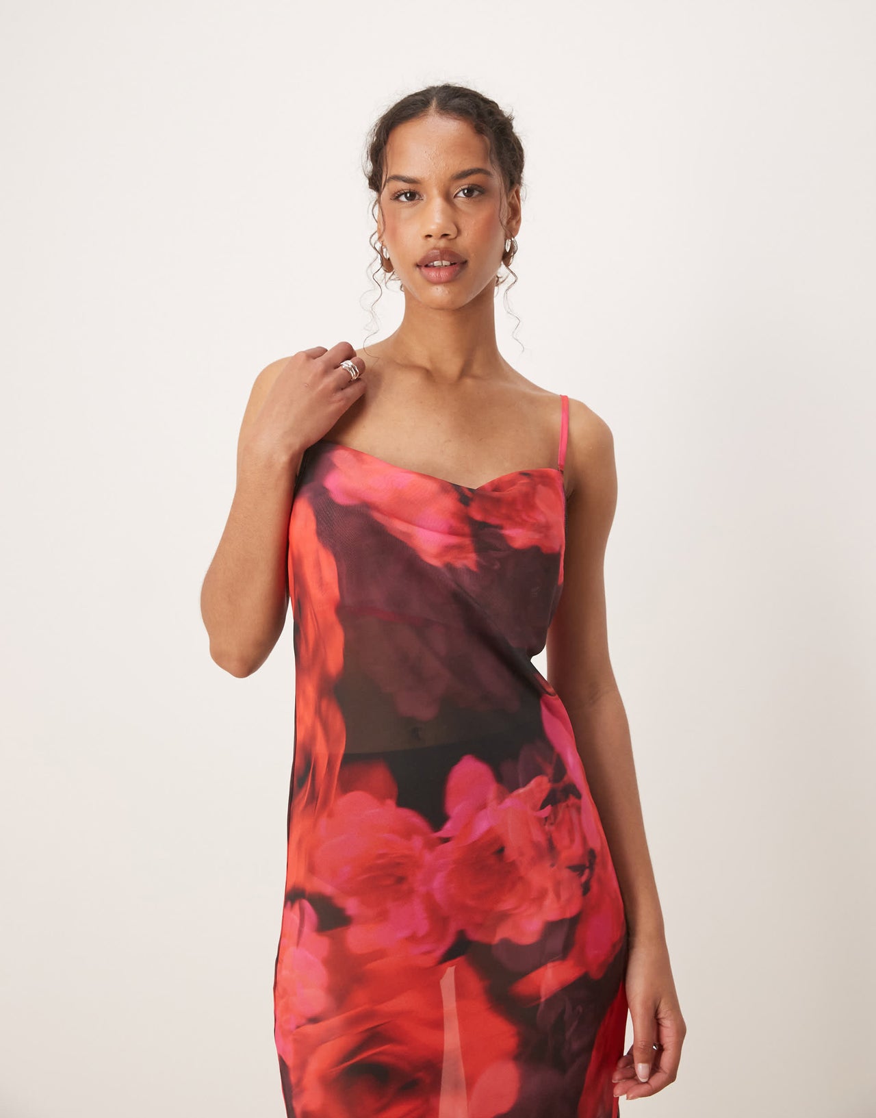 Aray blur floral print beach maxi dress in red