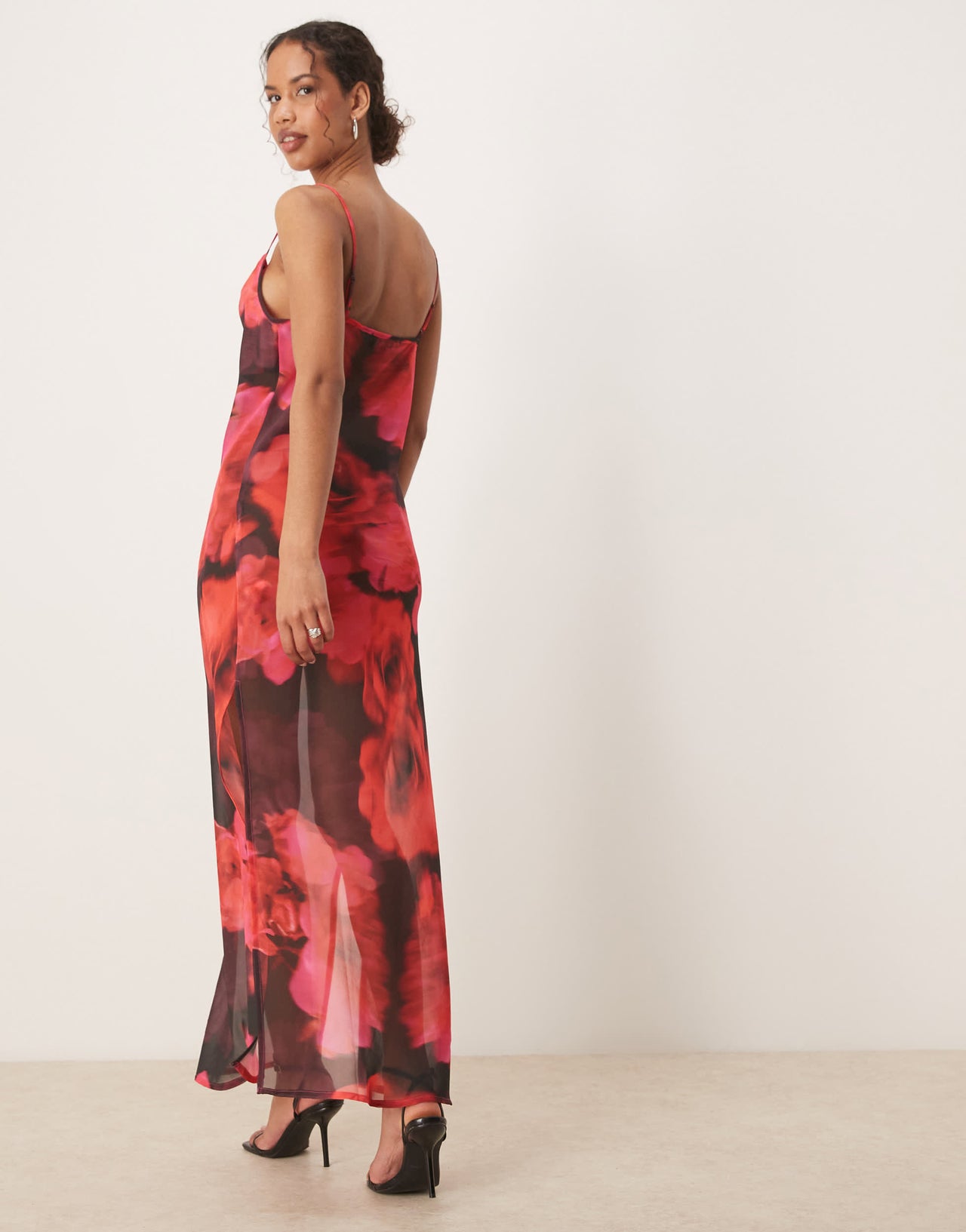 Aray blur floral print beach maxi dress in red