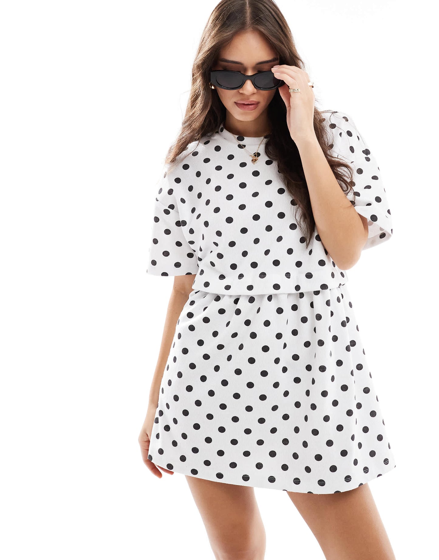 Miss Selfridge short sleeve layered smock dress in polka dot
