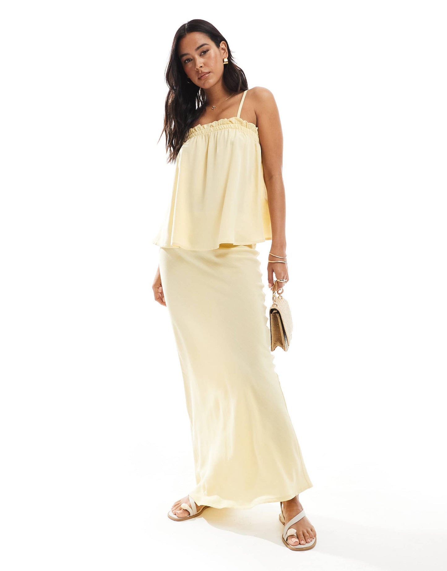 ASOS DESIGN linen blend bias cut maxi skirt in buttermilk
