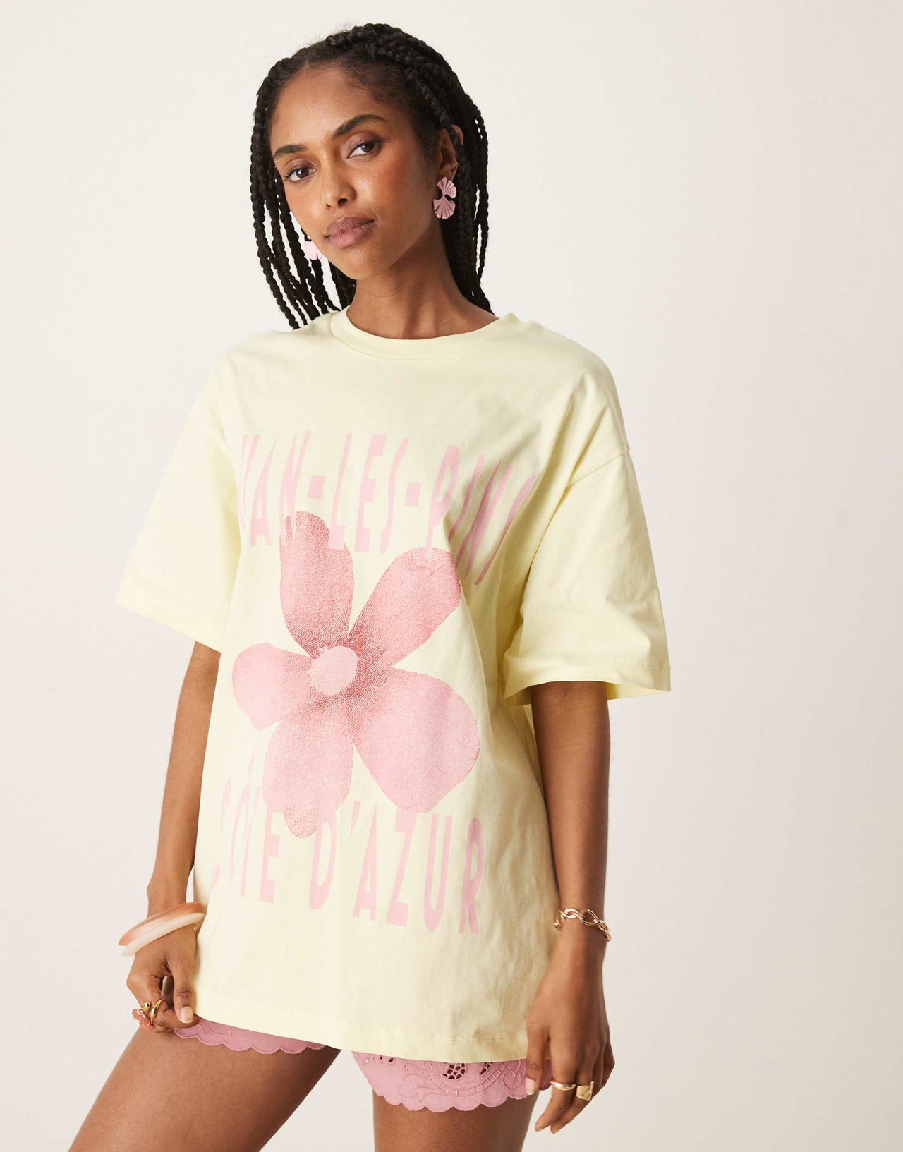 ASOS DESIGN oversized t-shirt with cote d'azur graphic in buttermilk