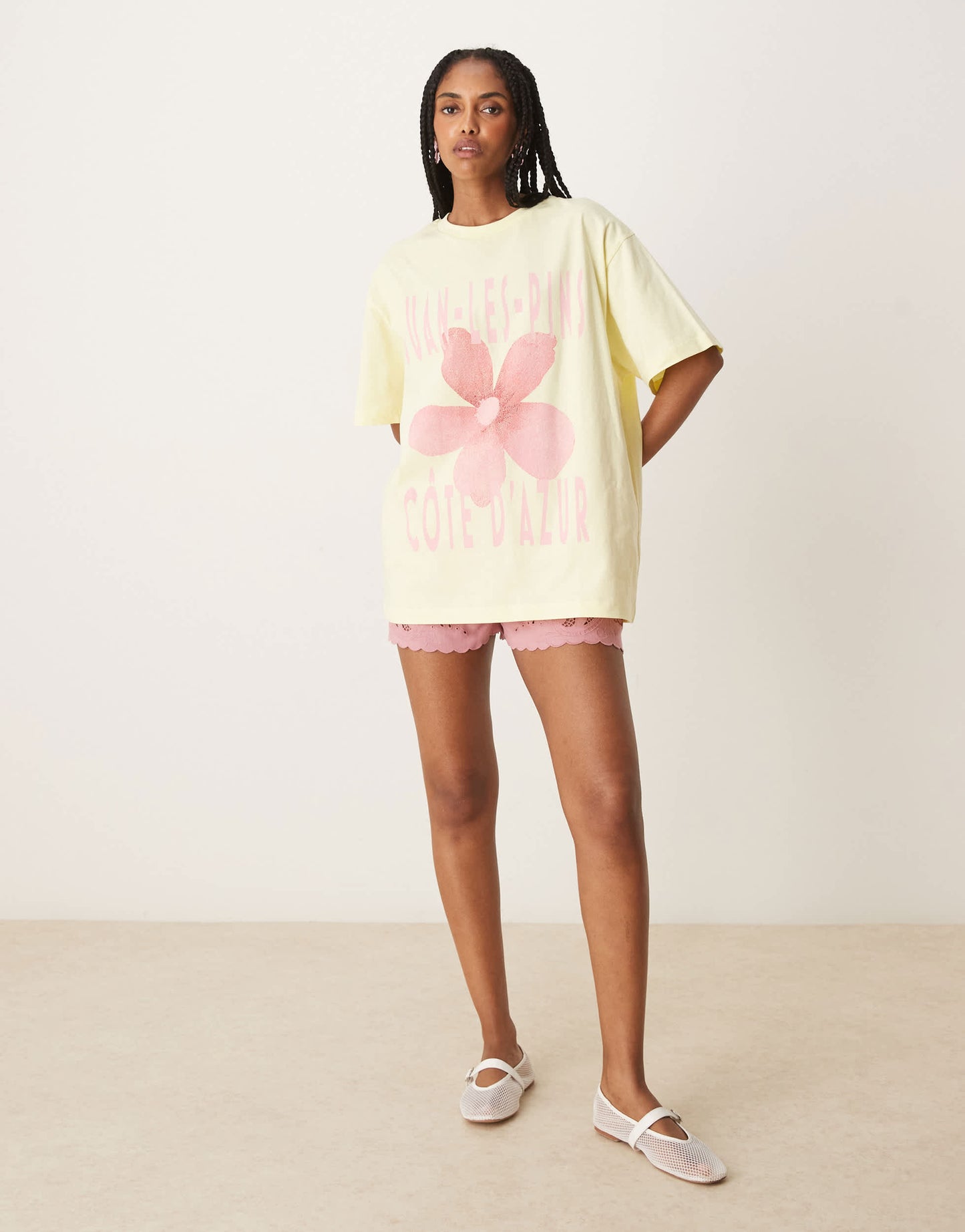 ASOS DESIGN oversized t-shirt with cote d'azur graphic in buttermilk