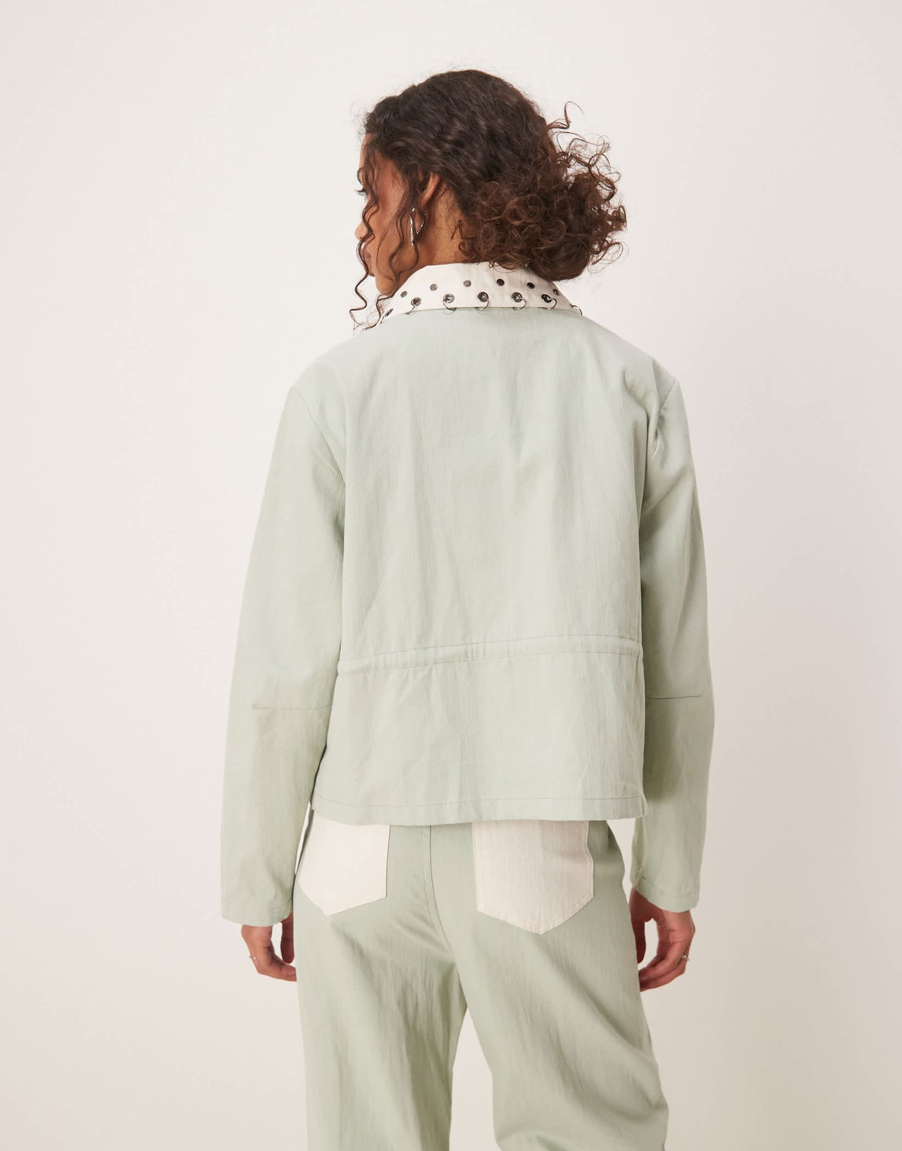 Ghospell contrast denim jacket in ligjt green