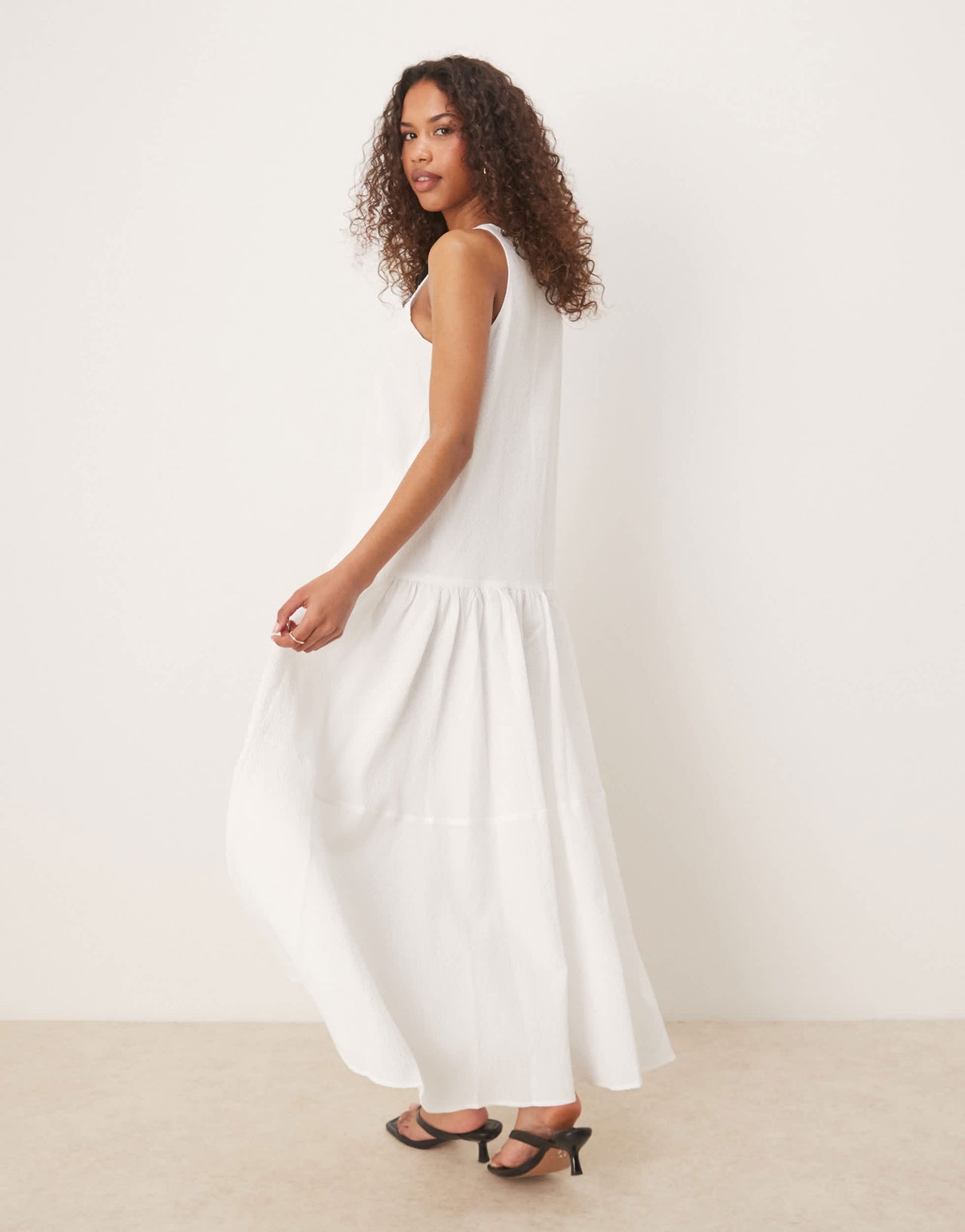 Ghospell tiered midi dress with contrast bow in white