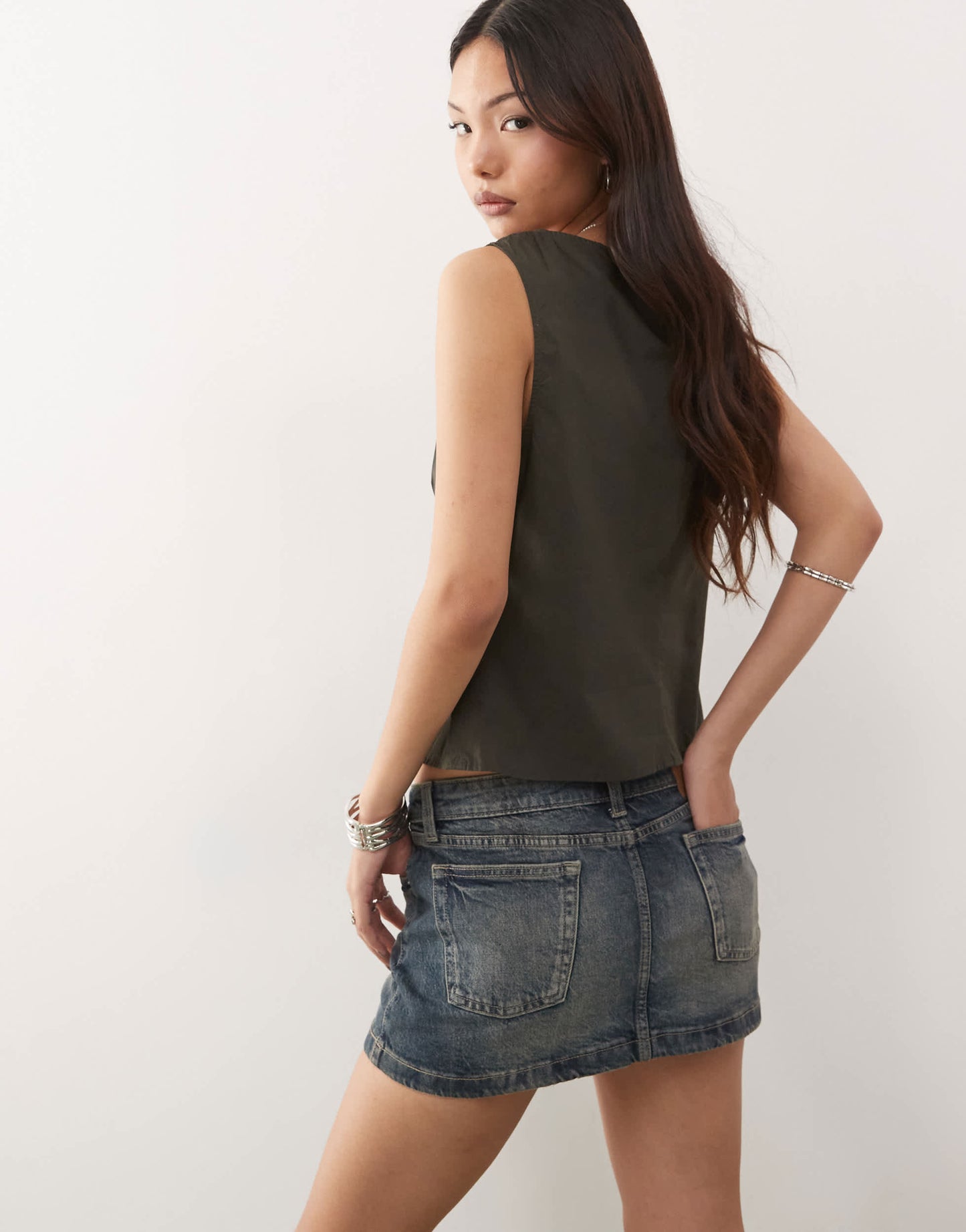 Weekday v neck top in off-black