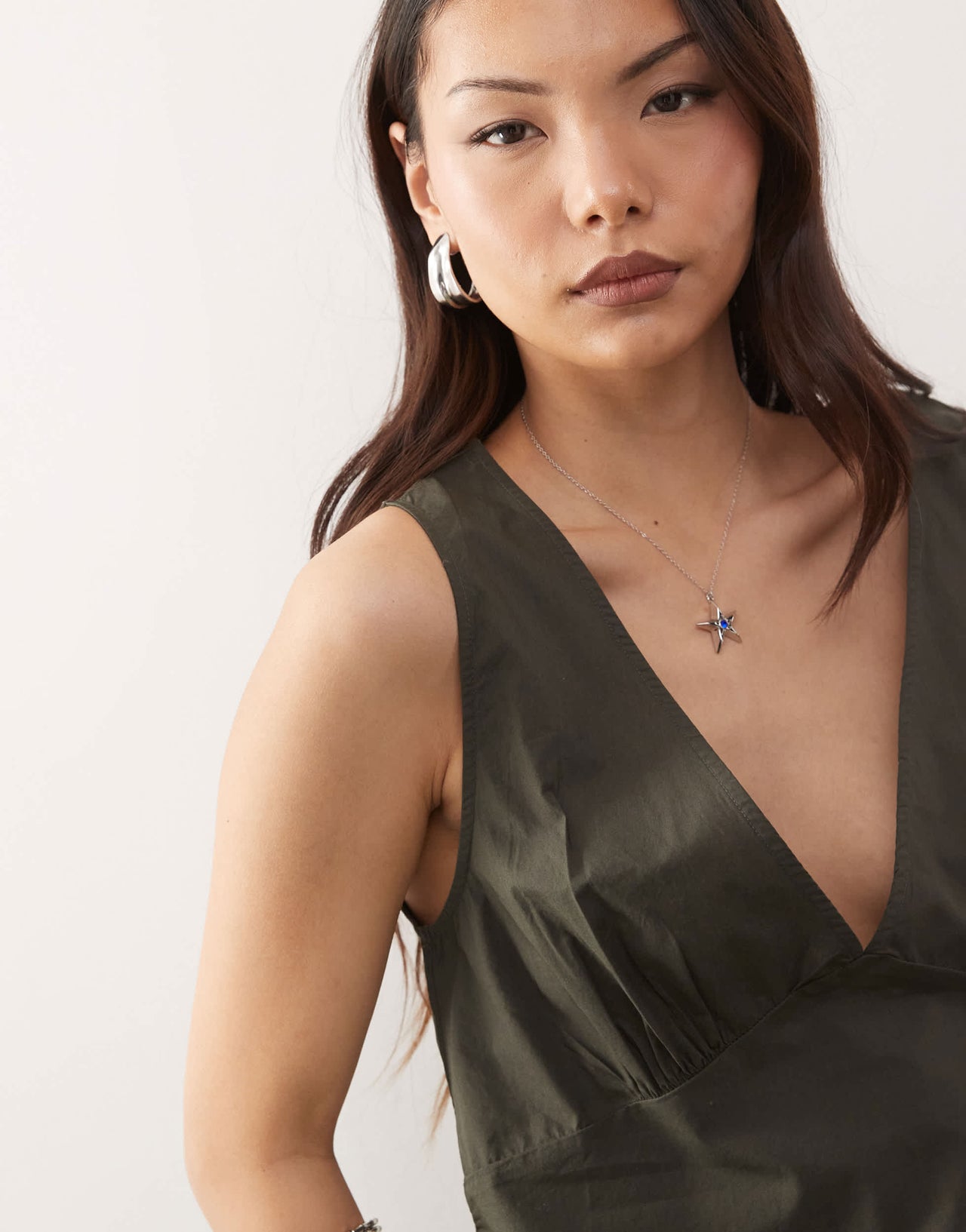 Weekday v neck top in off-black