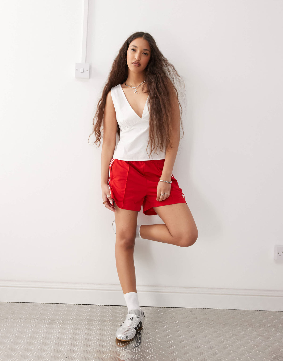 Weekday v neck top in white