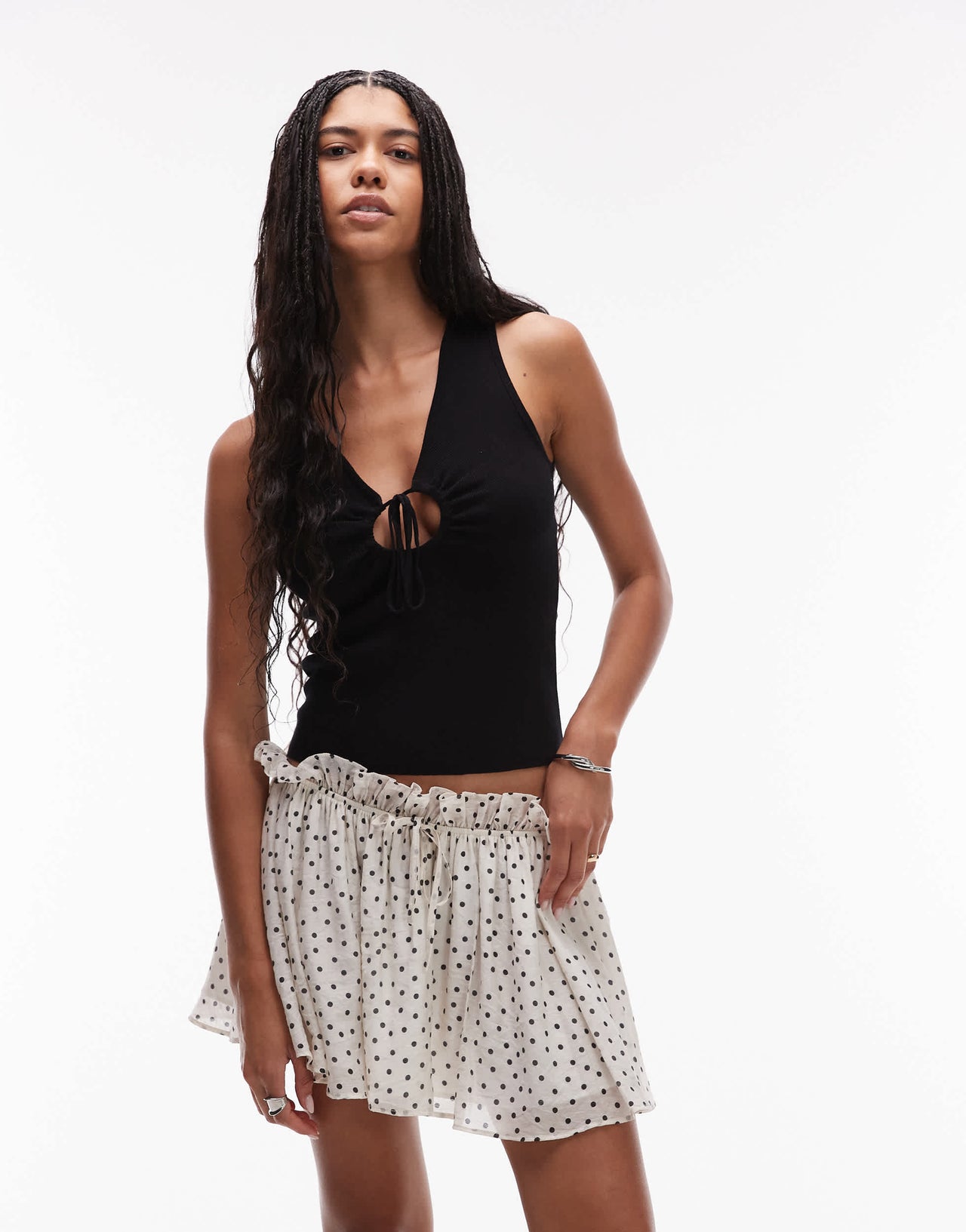 Topshop flippy mini skirt in spot print