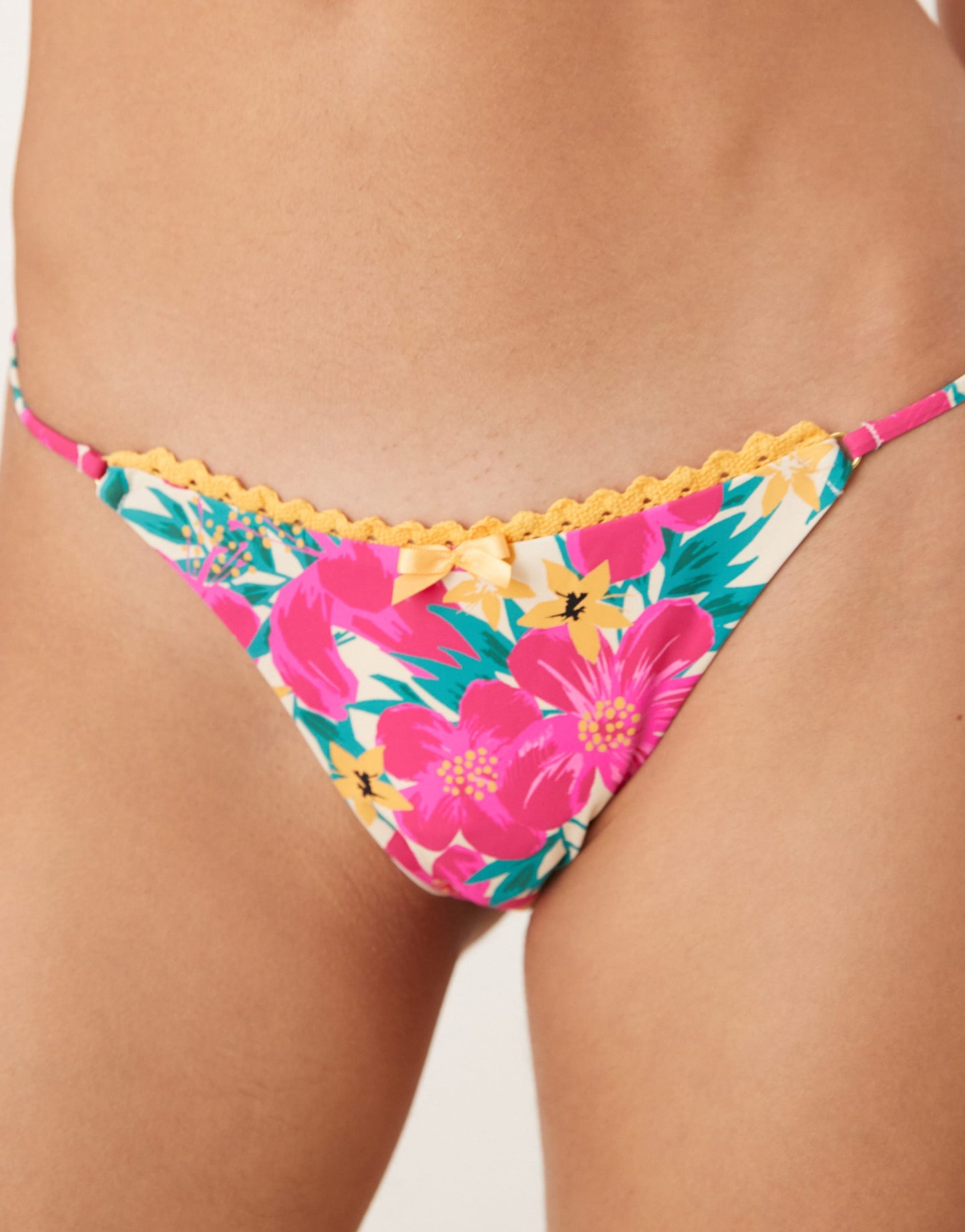 Wild Lovers Ohana floral print bikini bottom with contrast lace in pink multi
