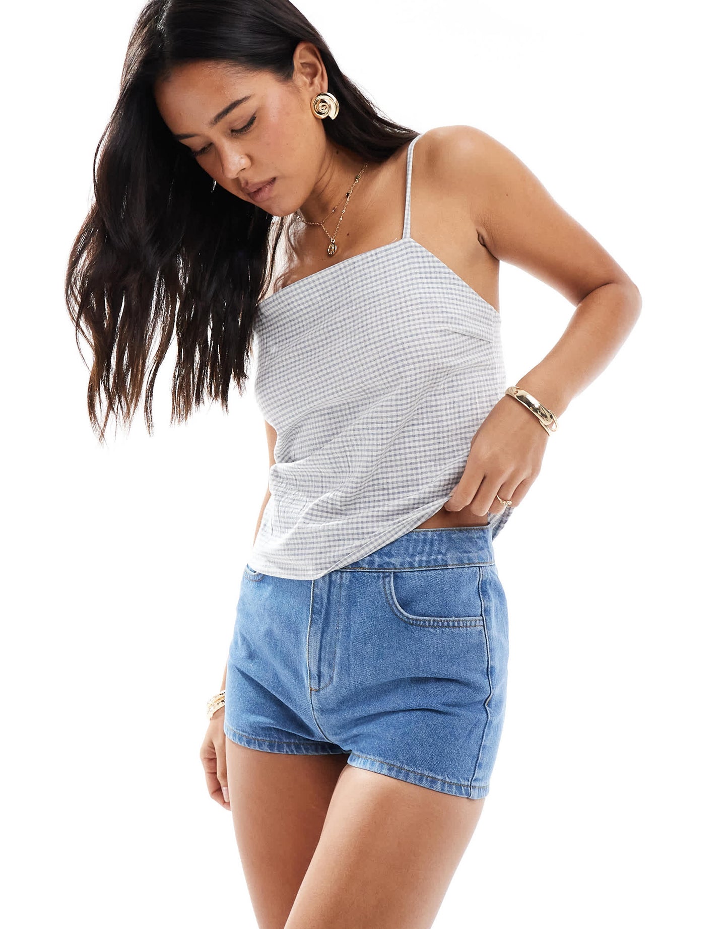 Miss Selfridge denim booty short in mid wash