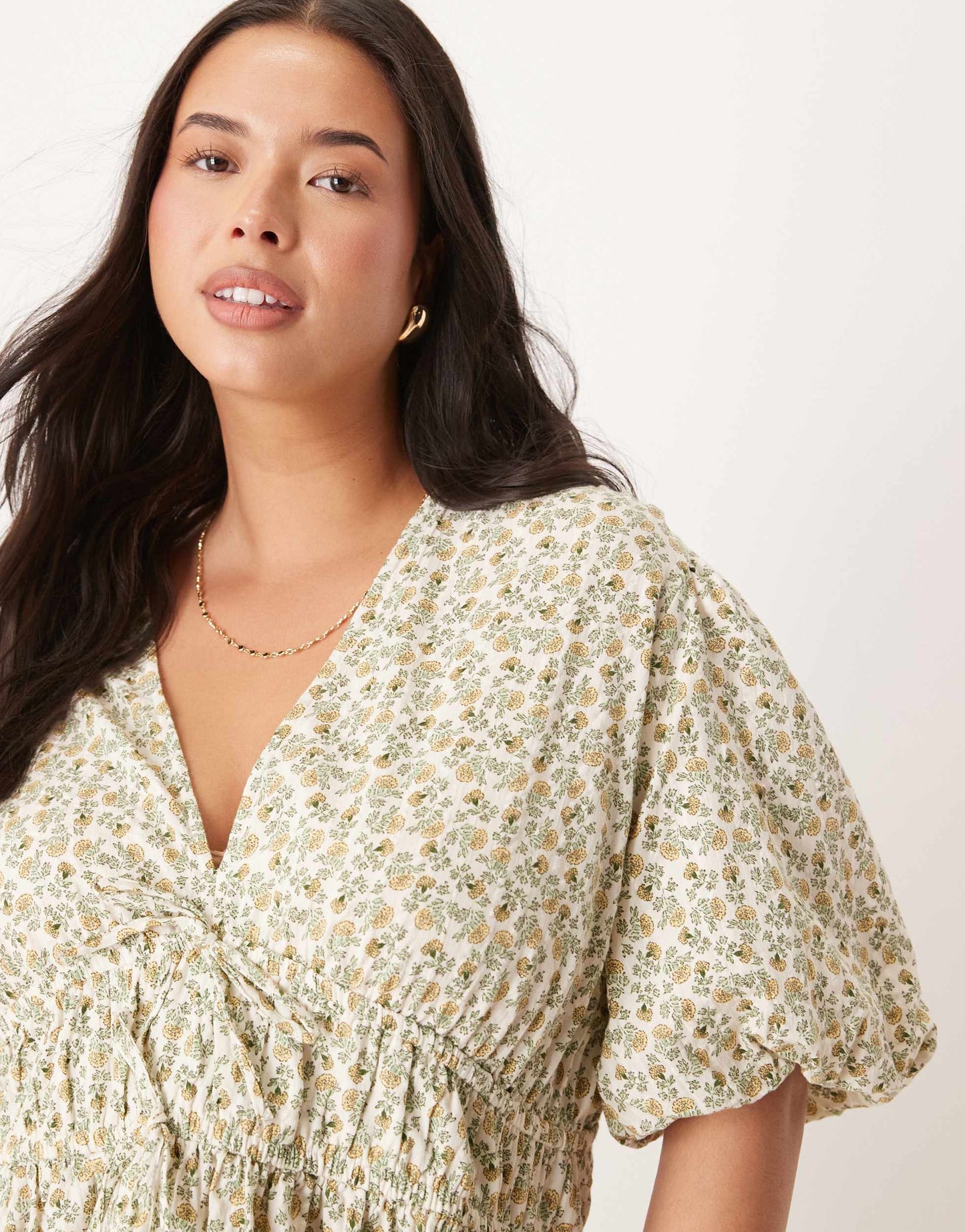 Nobody's Child Plus Cordellia puff sleeve crop top in yellow ditsy