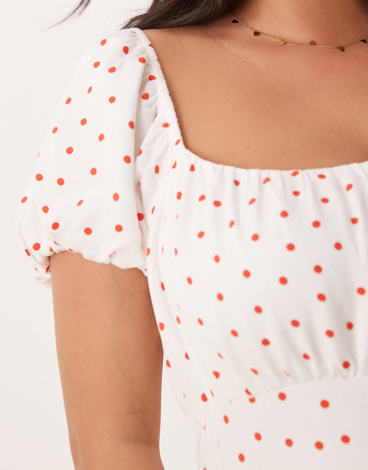 Nobody's Child Plus Raven puff sleeve midi dress in white and red polka dot