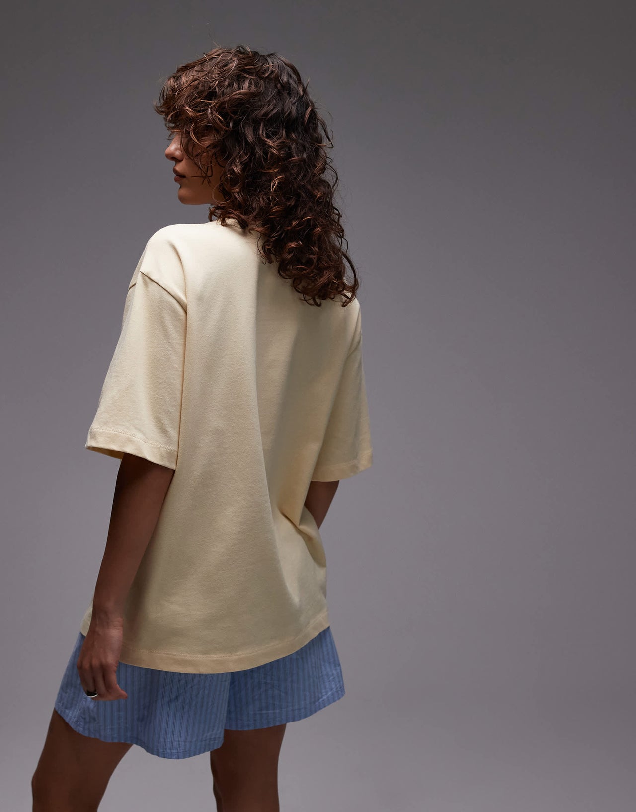 Topshop jersey Biarritz graphic oversized t shirt in buttermilk yellow