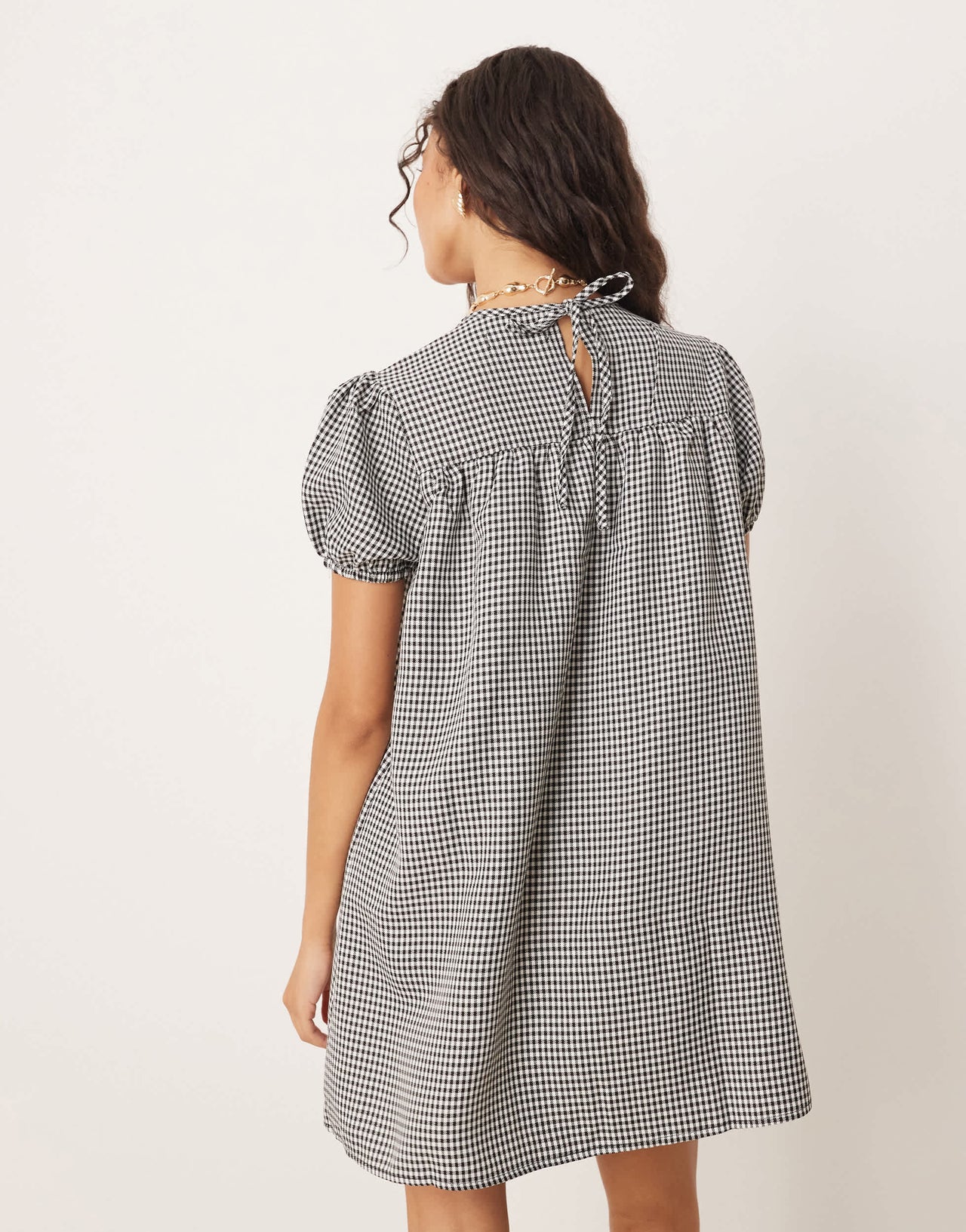 Glamorous chuck on babydoll smock dress in black and white check