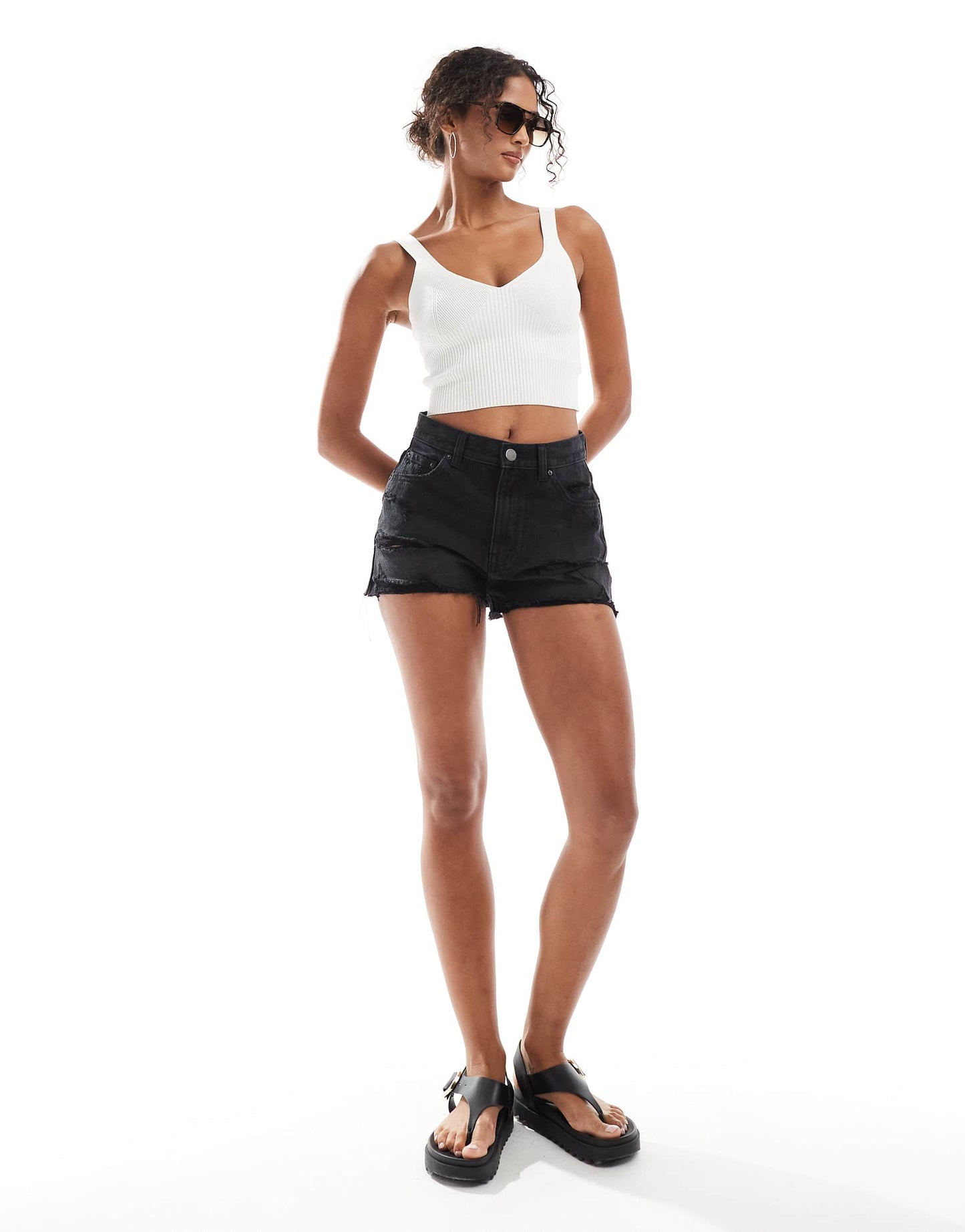 Pull&Bear knitted ribbed cami in white