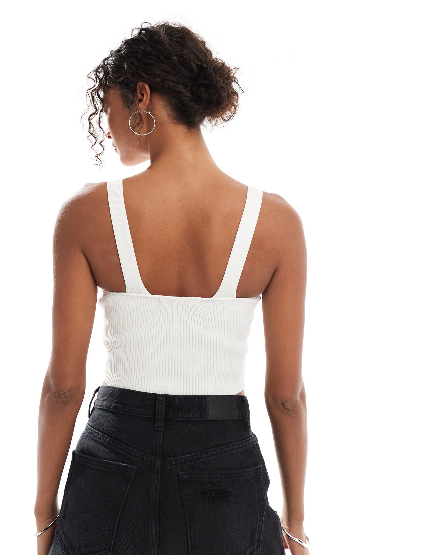 Pull&Bear knitted ribbed cami in white