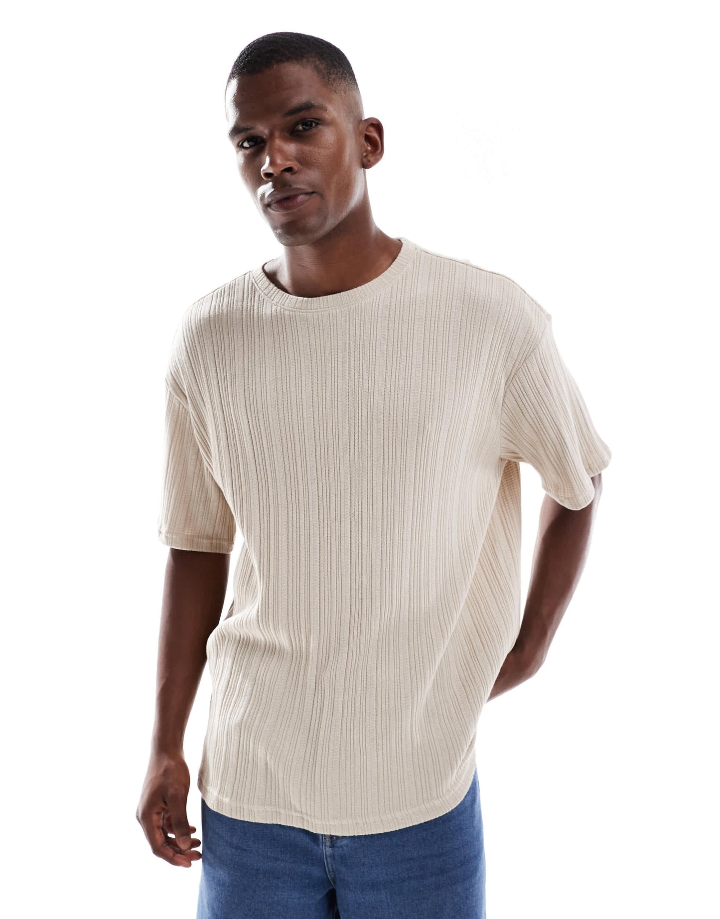 ONLY & SONS relaxed fit textured t-shirt in beige