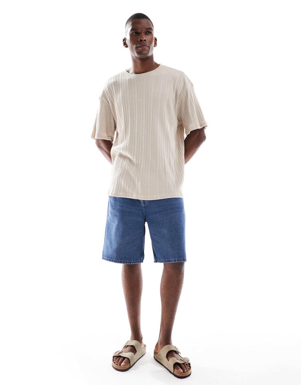 ONLY & SONS relaxed fit textured t-shirt in beige