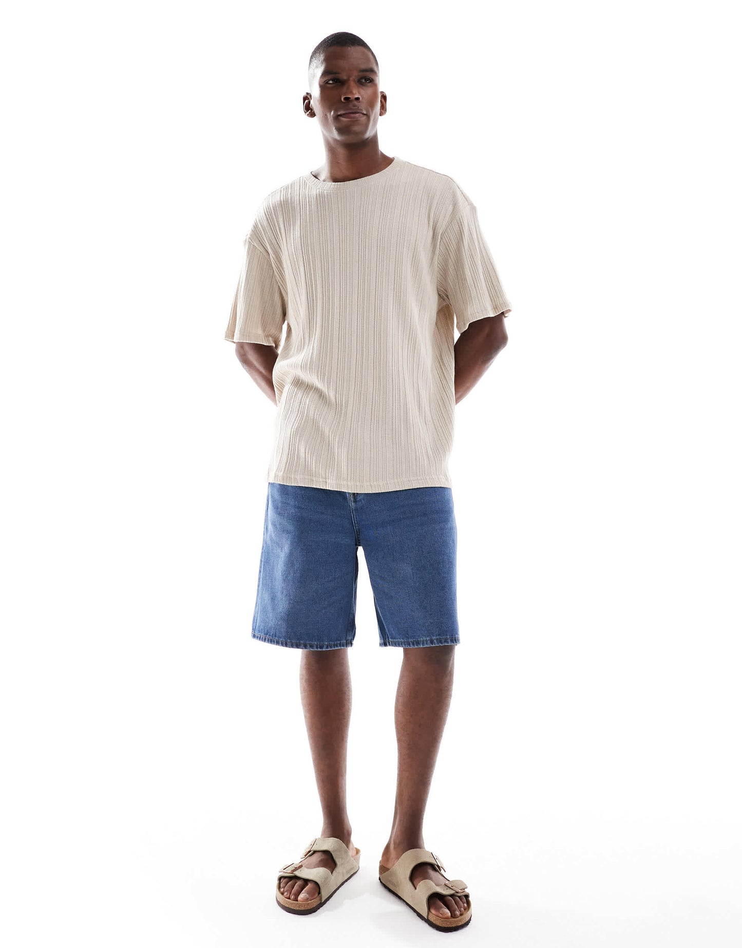 ONLY & SONS relaxed fit textured t-shirt in beige