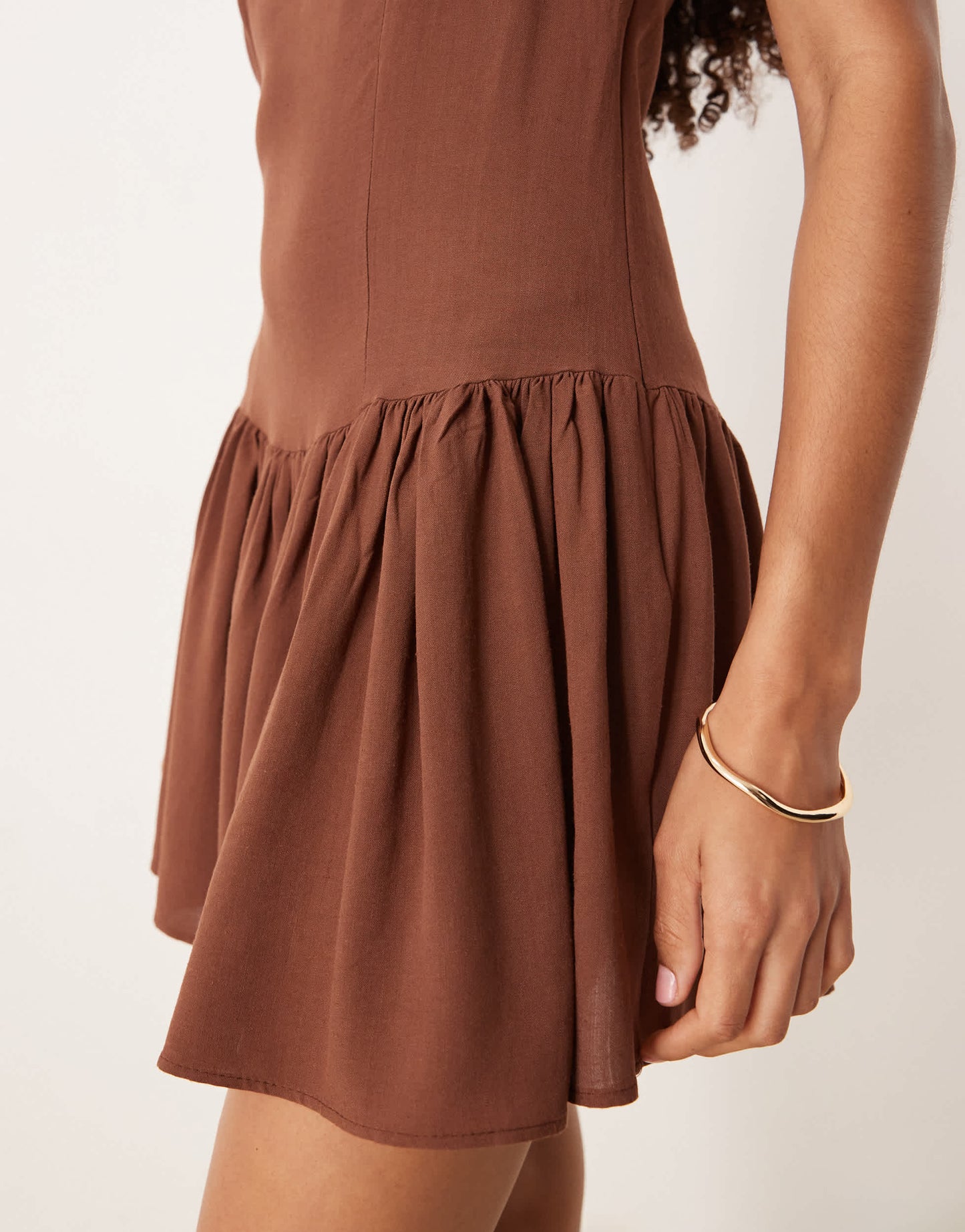 ASOS DESIGN linen blend drop waist mini dress in chocolate