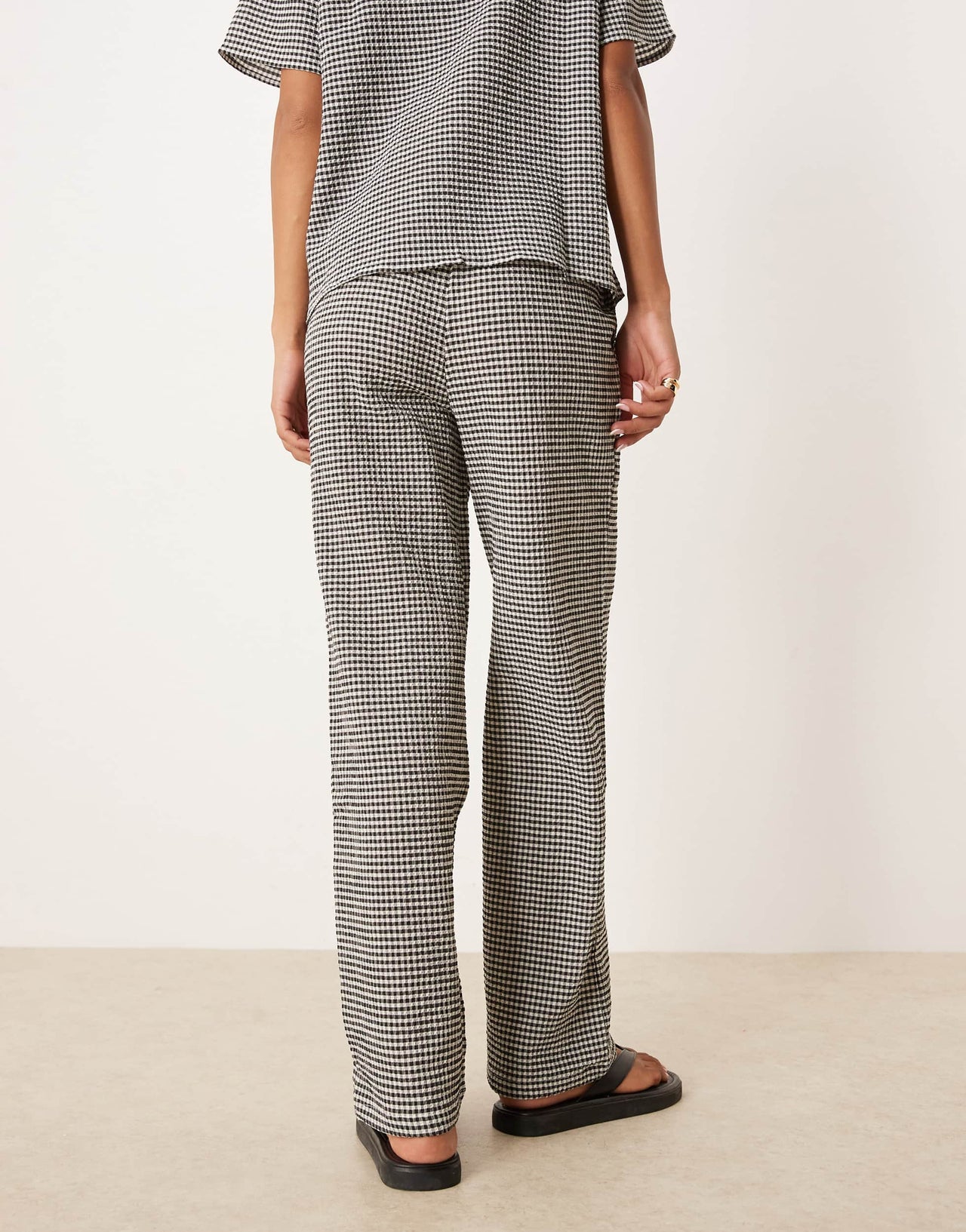 JDY seersucker wide leg trousers co-ord in black gingham