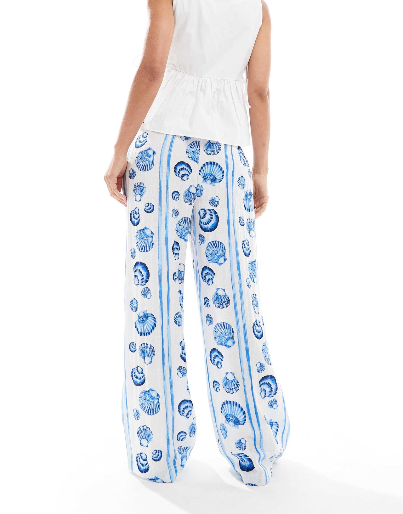 Vero Moda wide leg trousers in blue seashell print