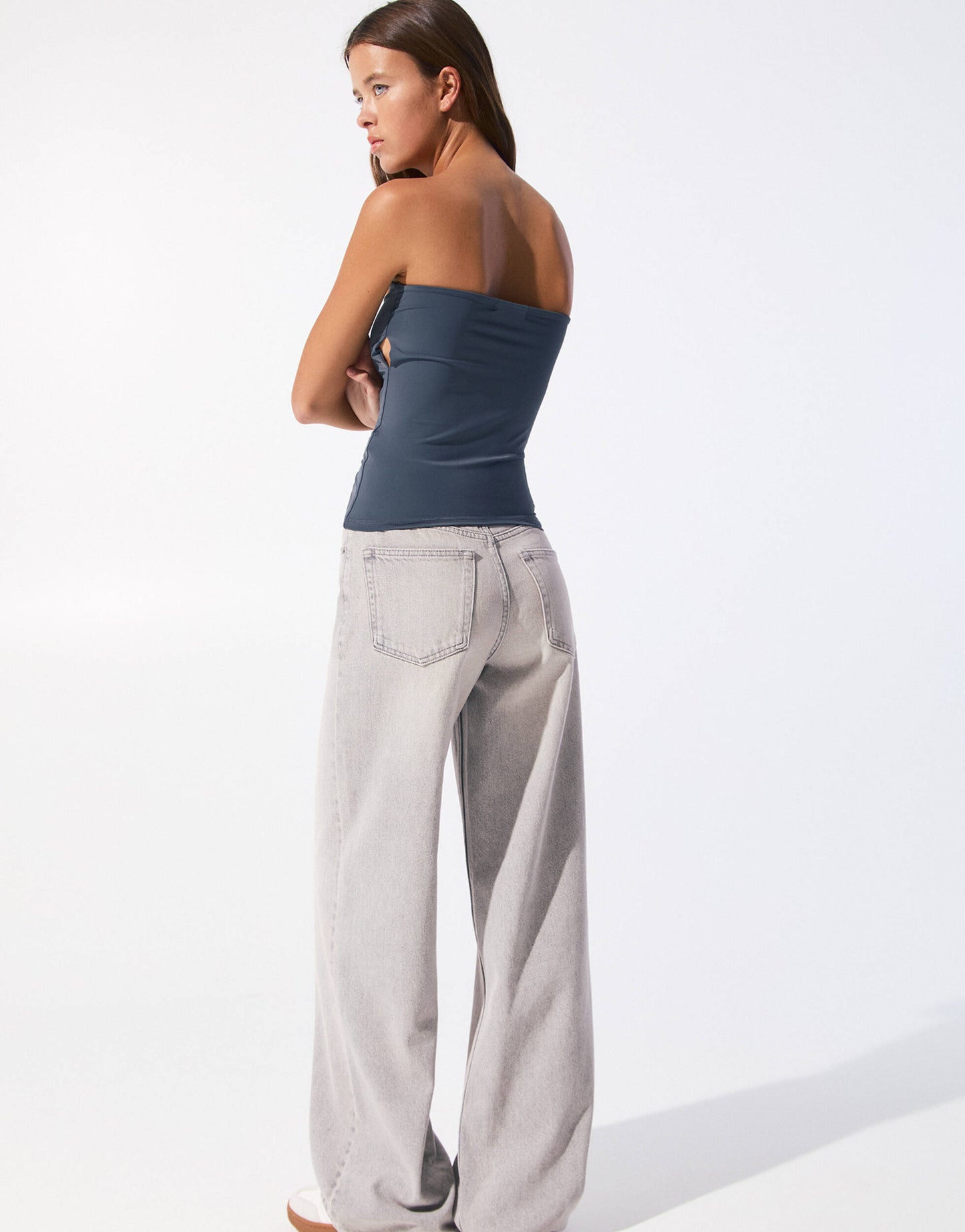 Pull&Bear 2 pack polyamide second skin bandeau top in green & grey