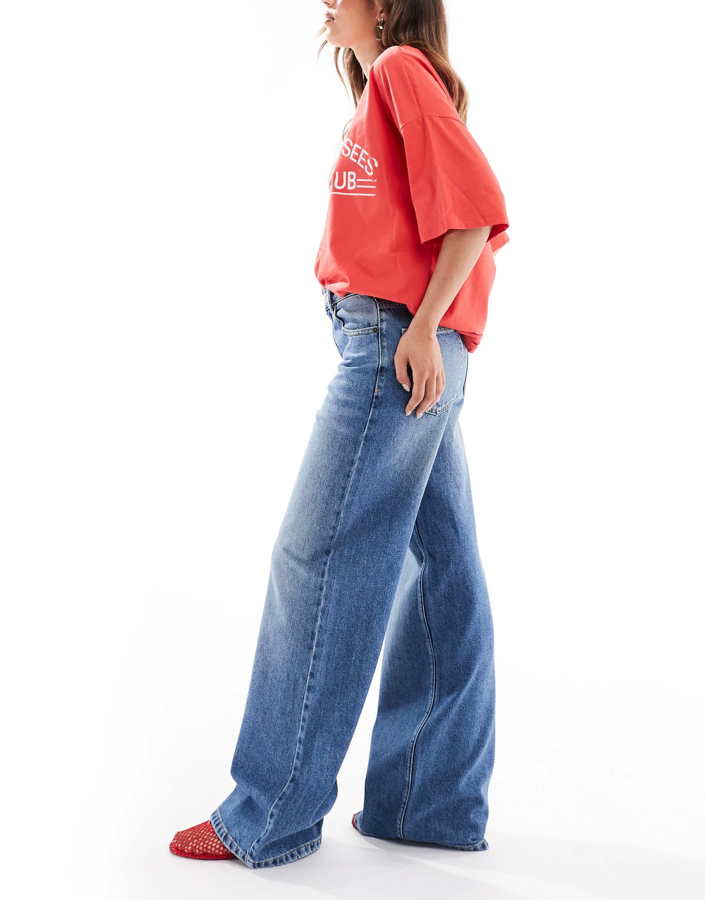 Pull&Bear wide leg jeans in blue